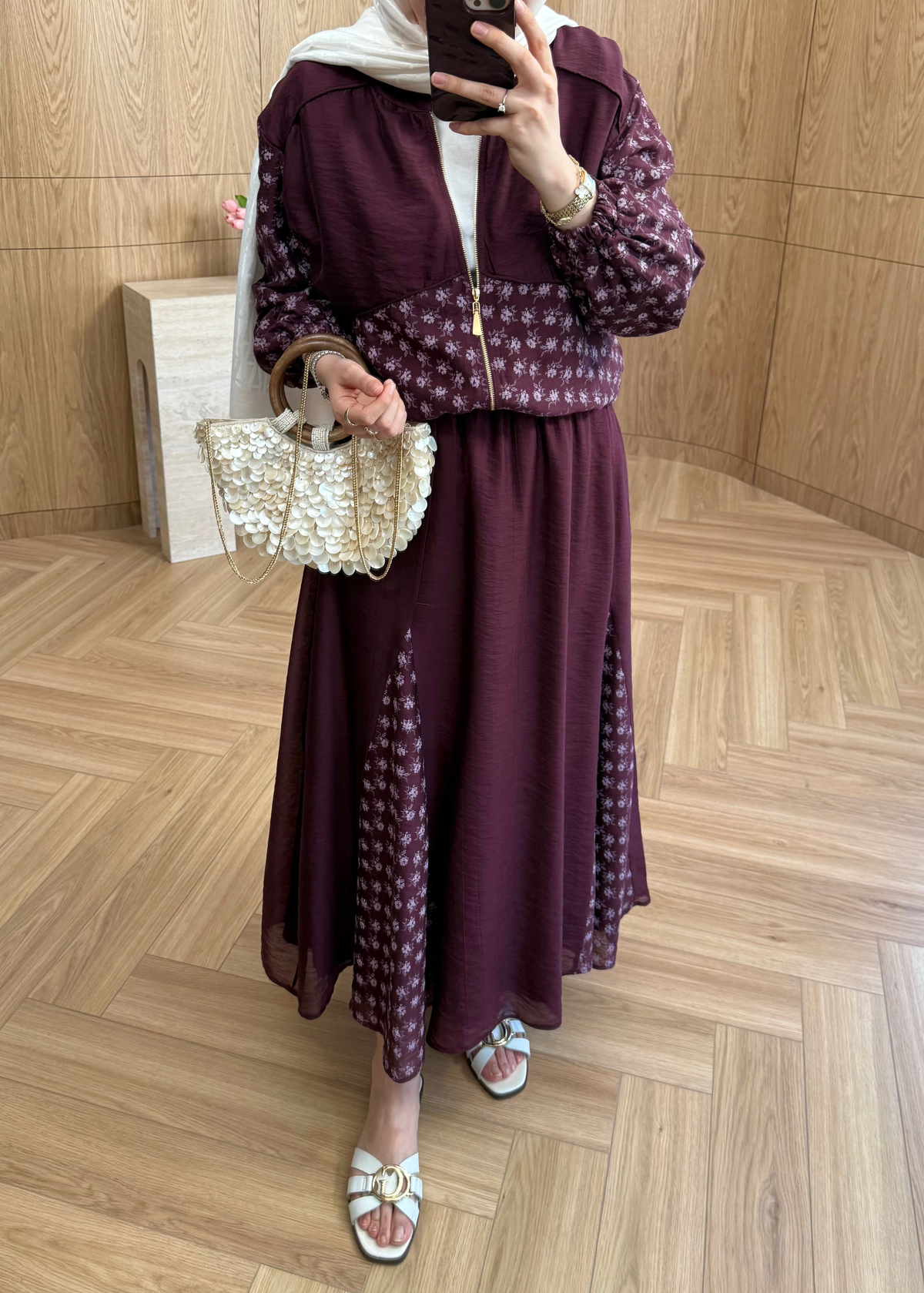 Elora Çiçek Desen Takım Mürdüm 