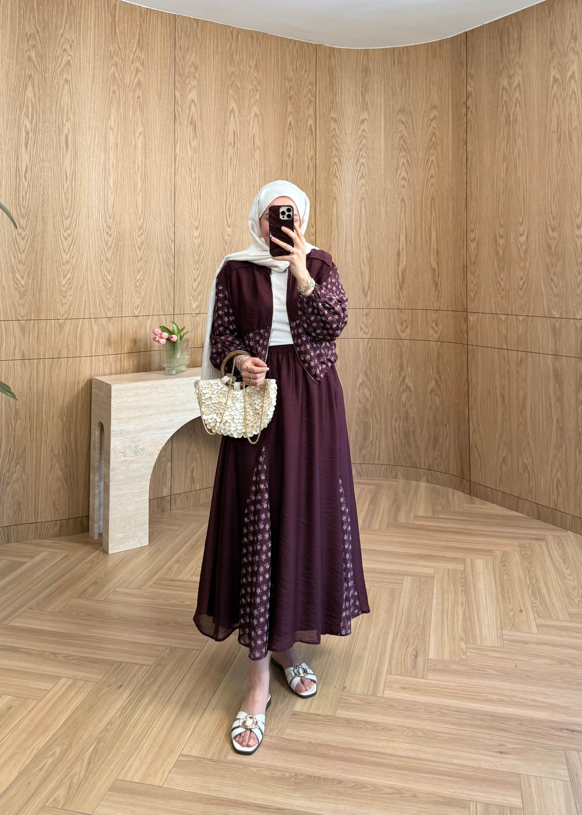Elora Çiçek Desen Takım Mürdüm 