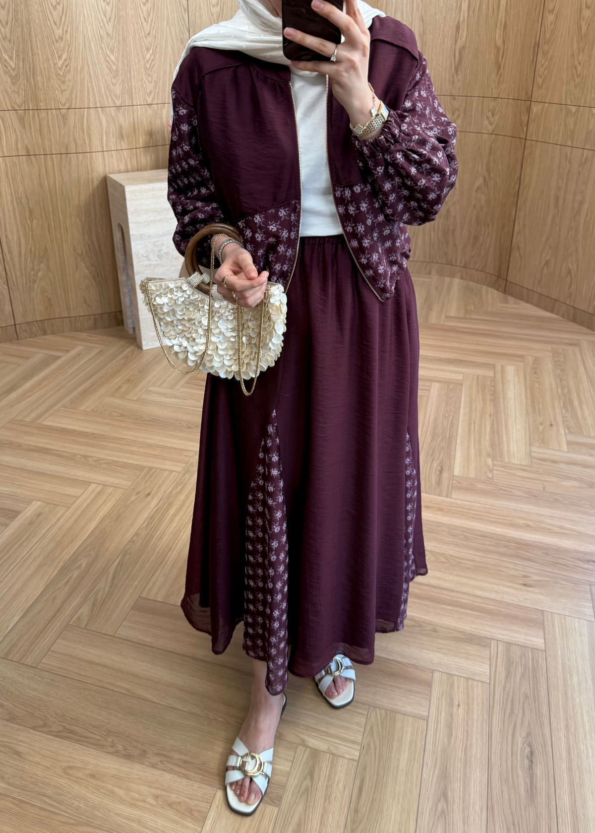 Elora Çiçek Desen Takım Mürdüm 