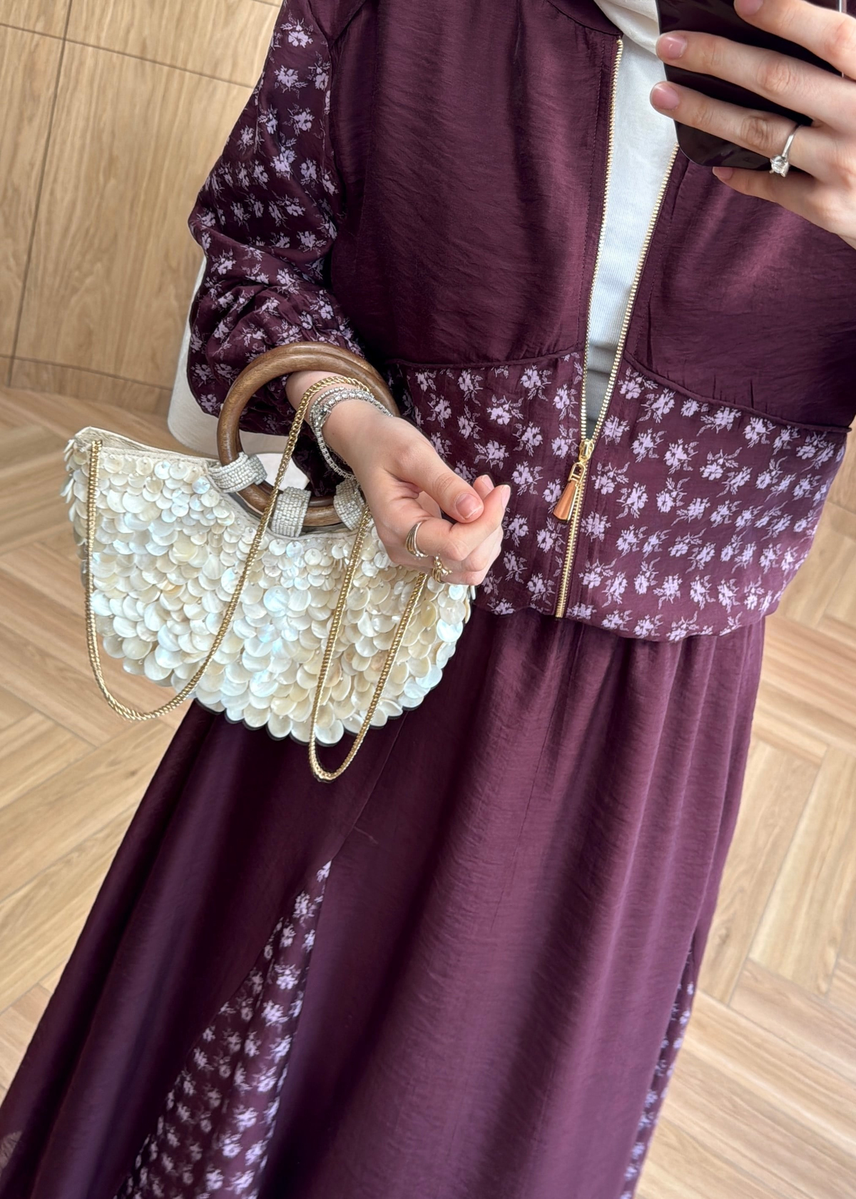Elora Çiçek Desen Takım Mürdüm 