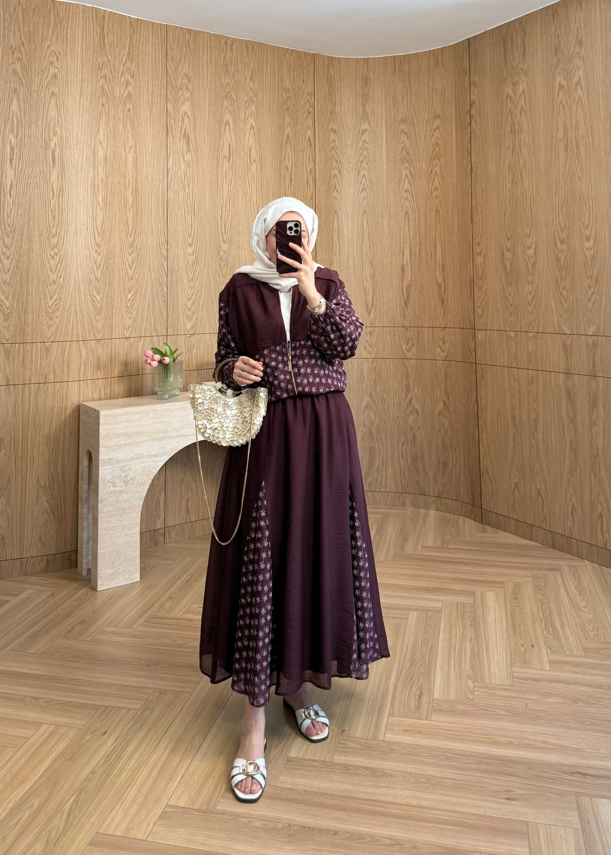 Elora Çiçek Desen Takım Mürdüm 