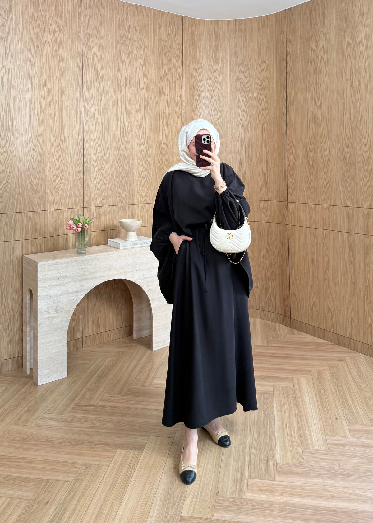 Feral Şal Detaylı Elbise Siyah