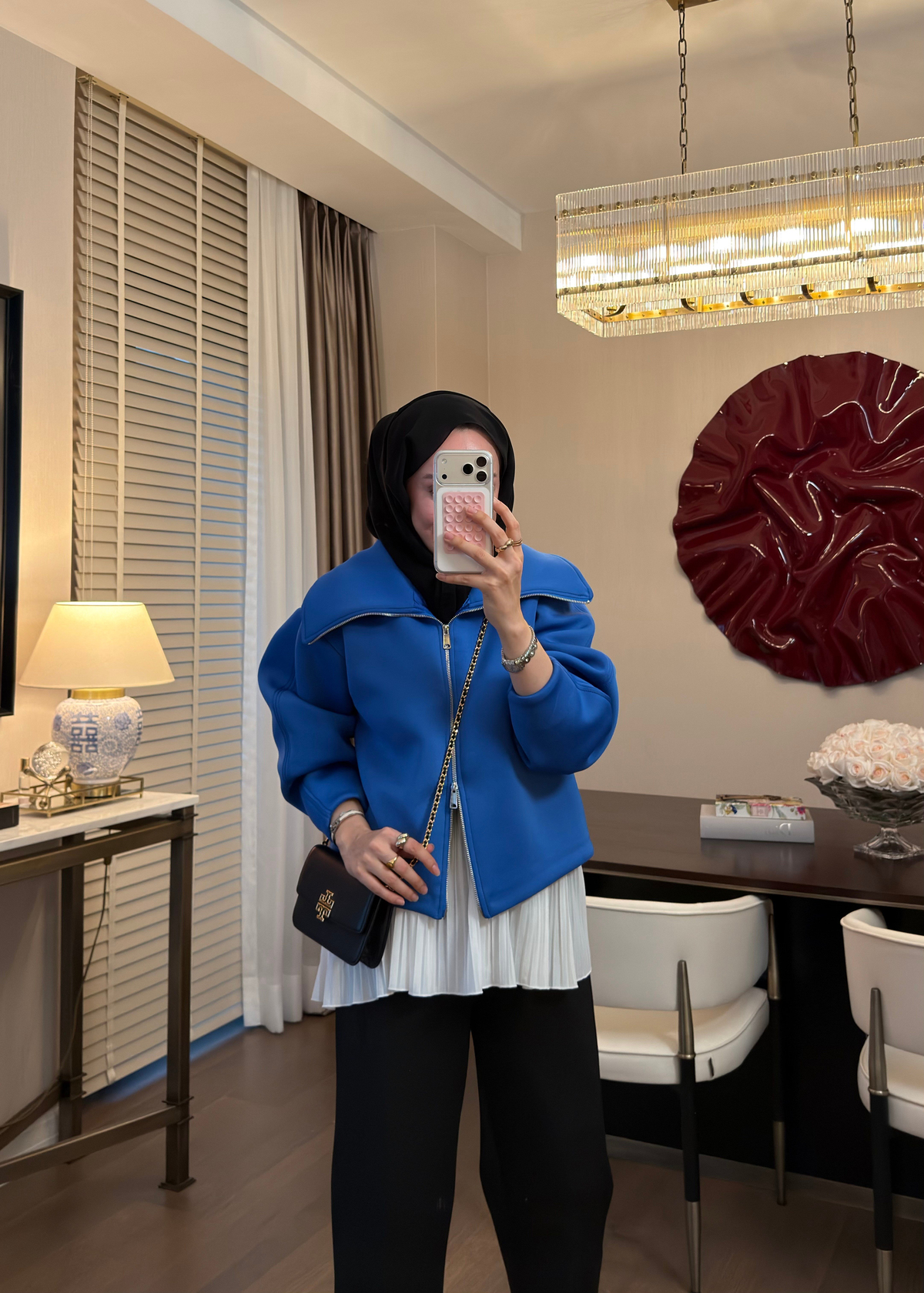 Fermuarlı Scuba Ceket Saks Mavisi