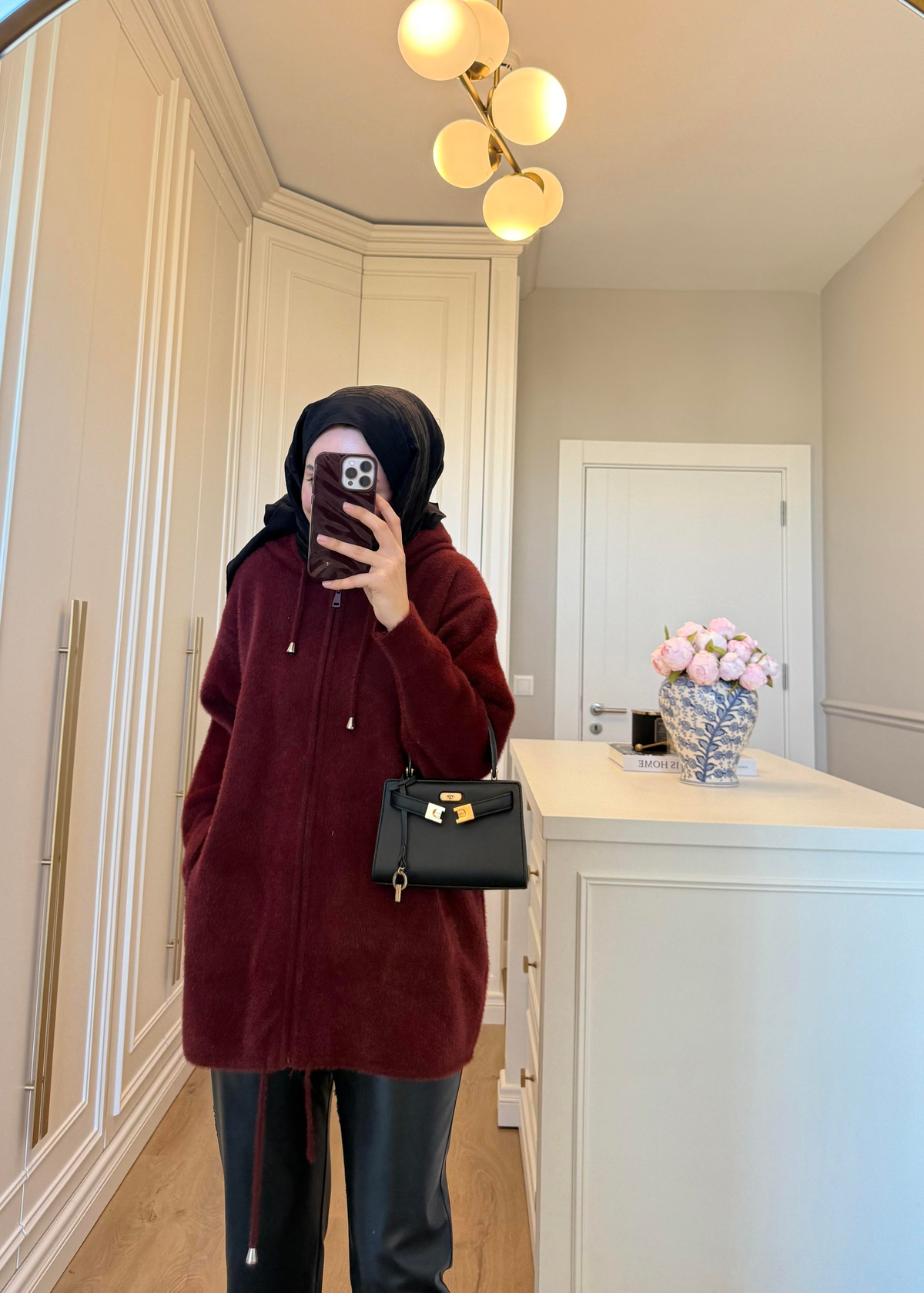 Fermuarlı Ve Kapüşonlu Angora Hırka Bordo
