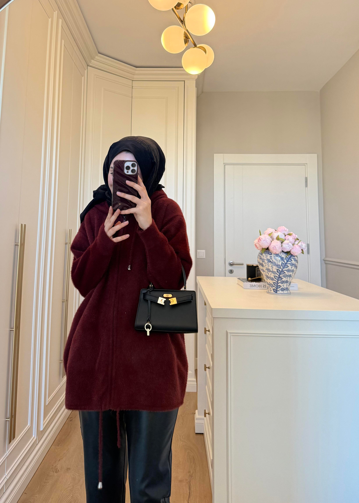 Fermuarlı Ve Kapüşonlu Angora Hırka Bordo