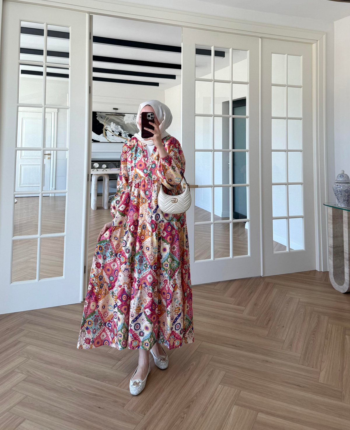 Freza Pembe Çiçekli Elbise 