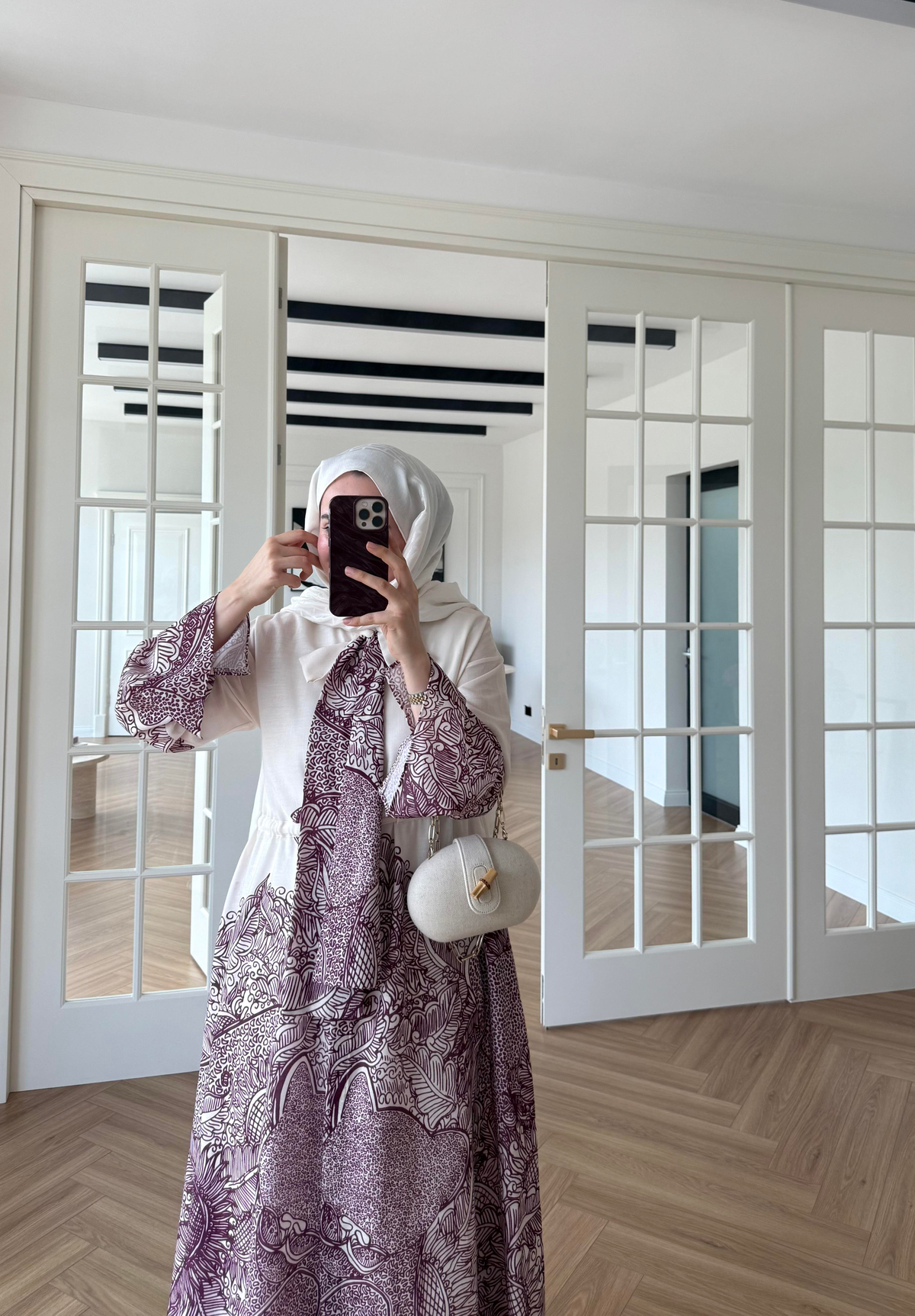 Fularlı Keten Elbise Mürdüm