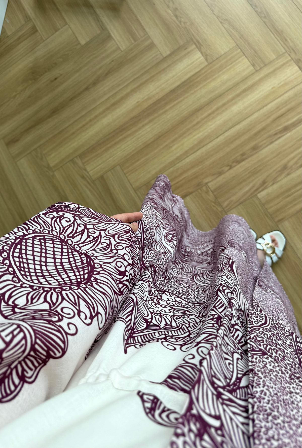 Fularlı Keten Elbise Mürdüm