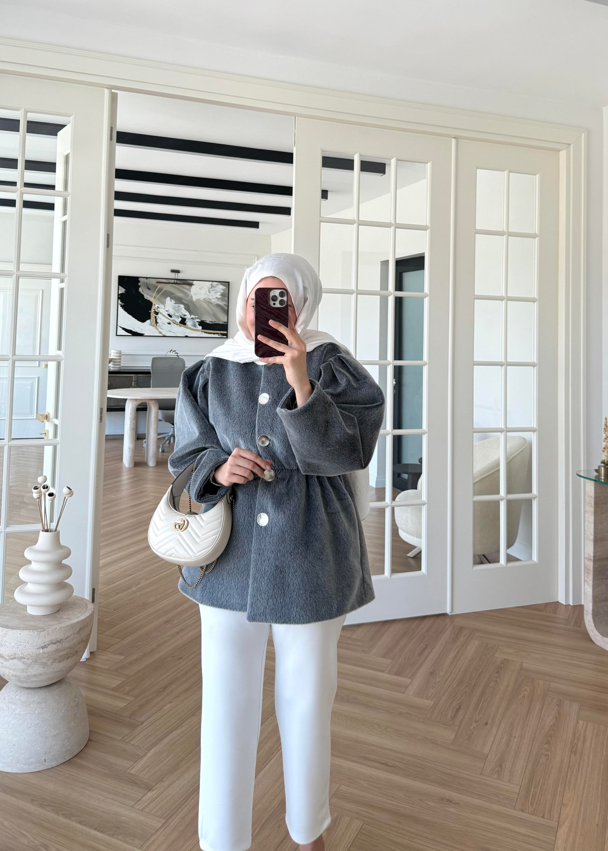 Gold Düğmeli Kaban Antrasit