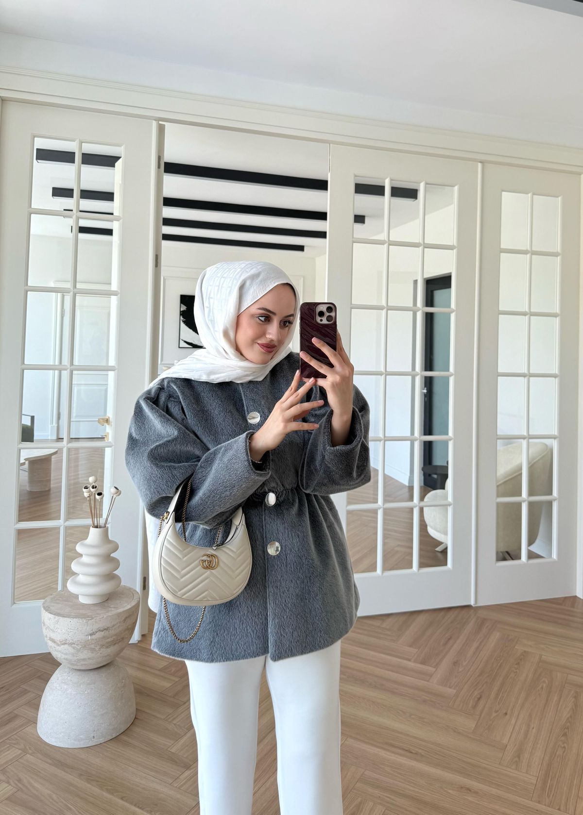 Gold Düğmeli Kaban Antrasit