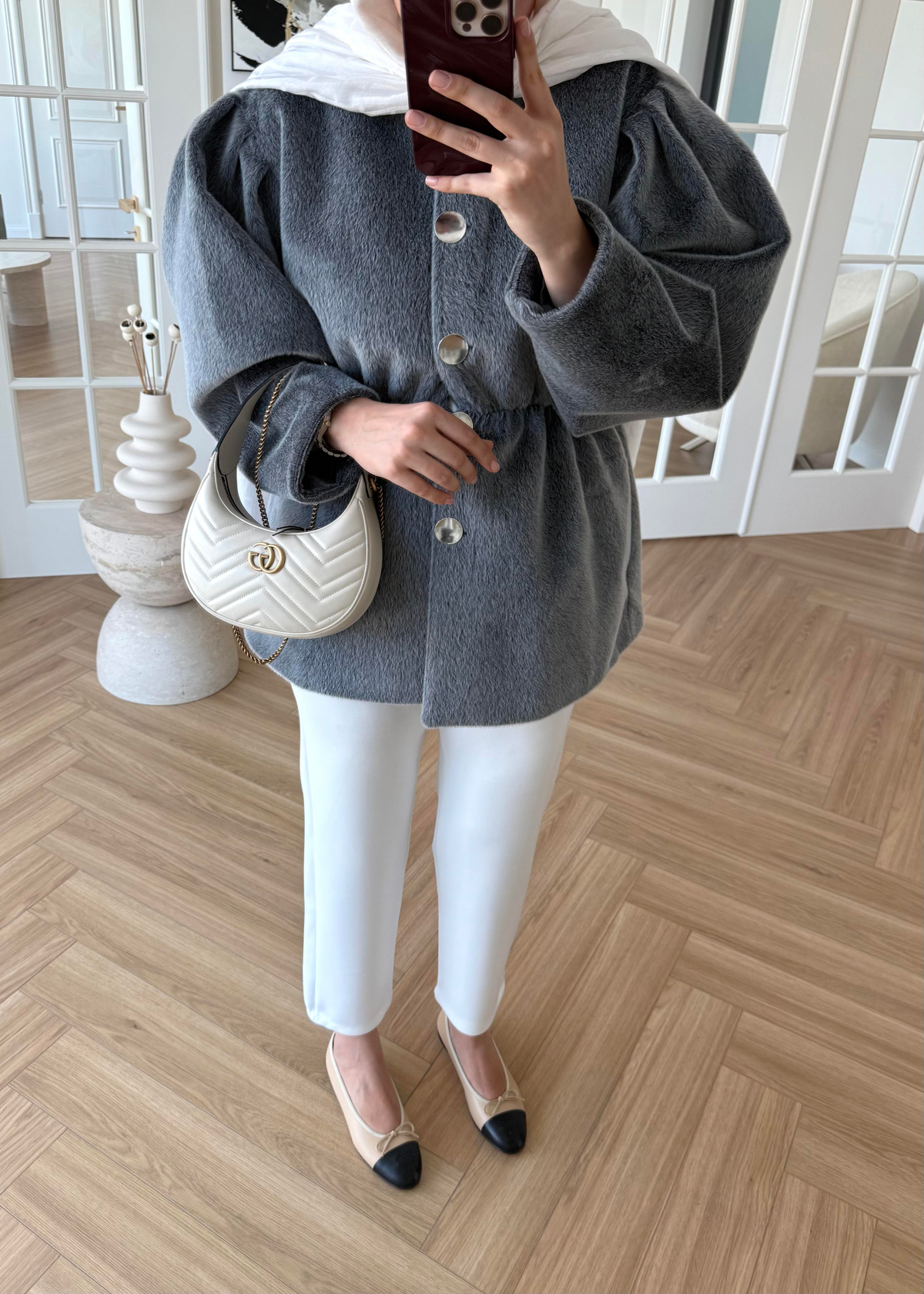 Gold Düğmeli Kaban Antrasit