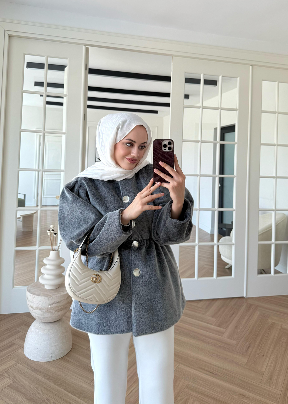 Gold Düğmeli Kaban Antrasit