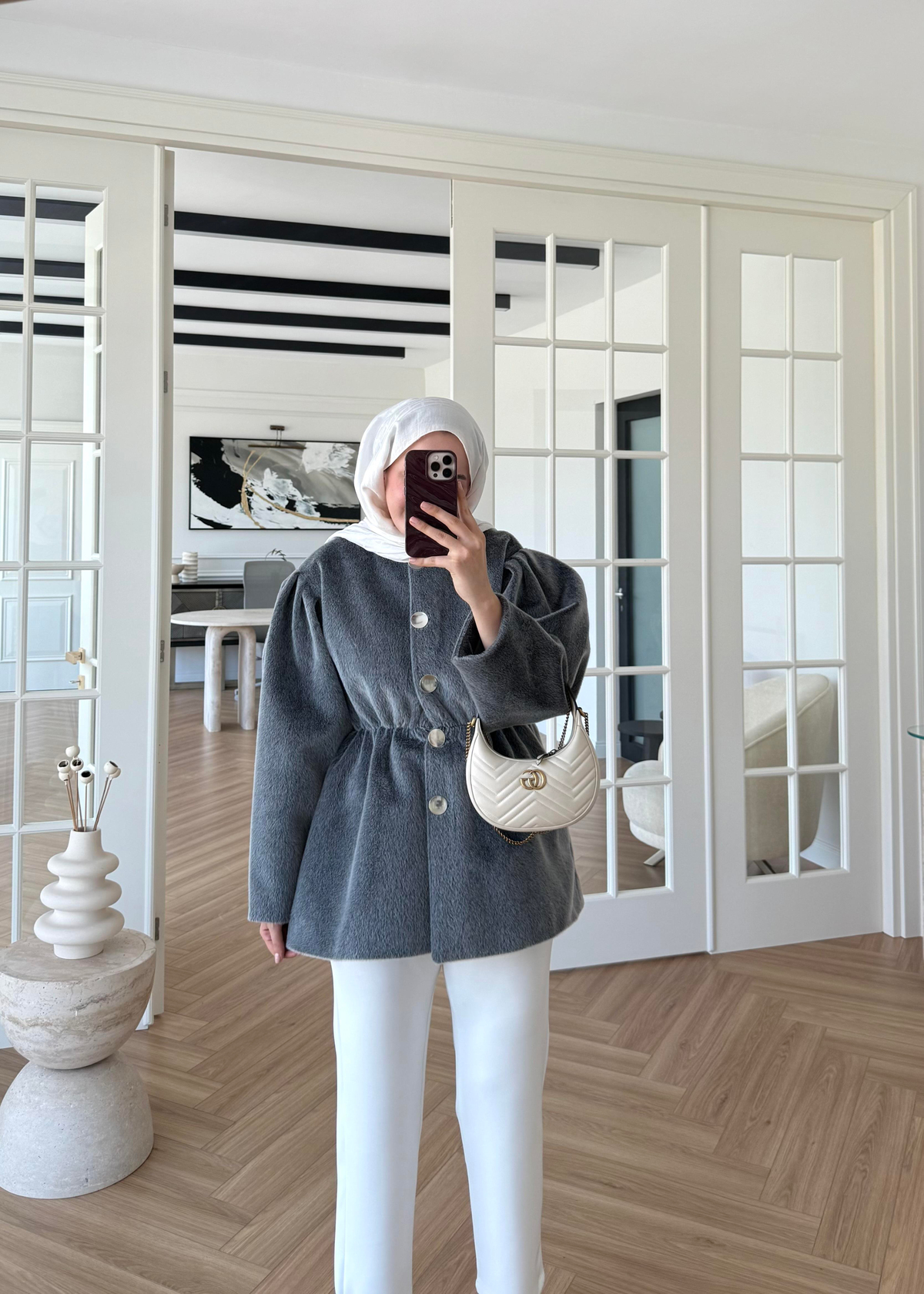 Gold Düğmeli Kaban Antrasit