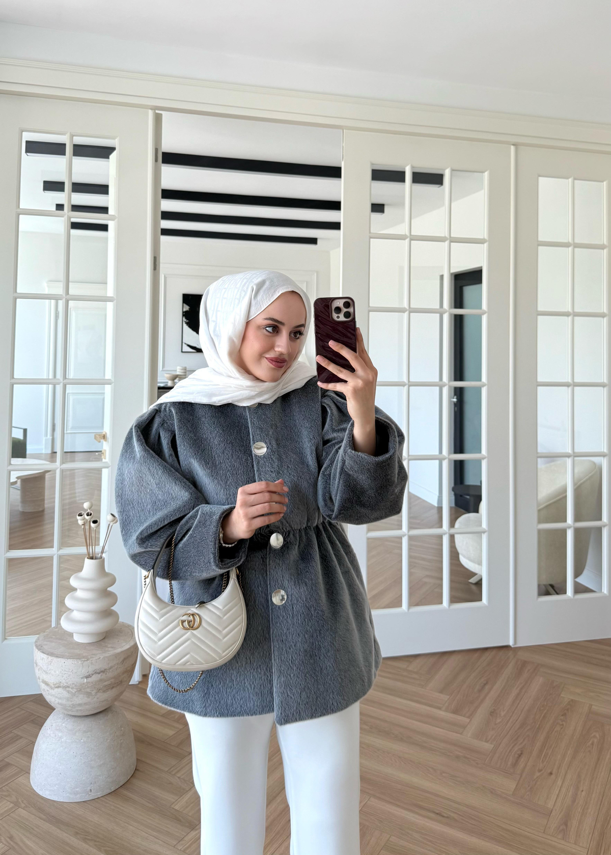 Gold Düğmeli Kaban Antrasit