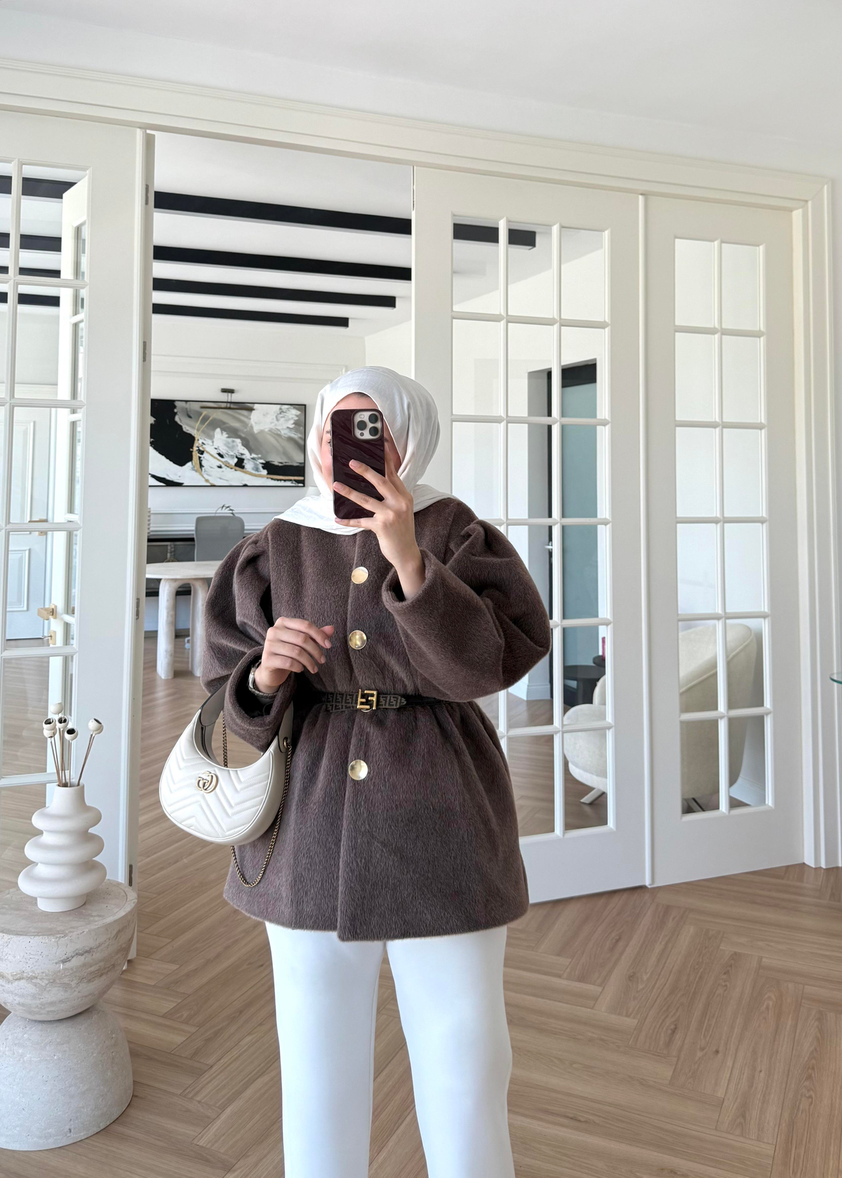 Gold Düğmeli Kaban Kahverengi