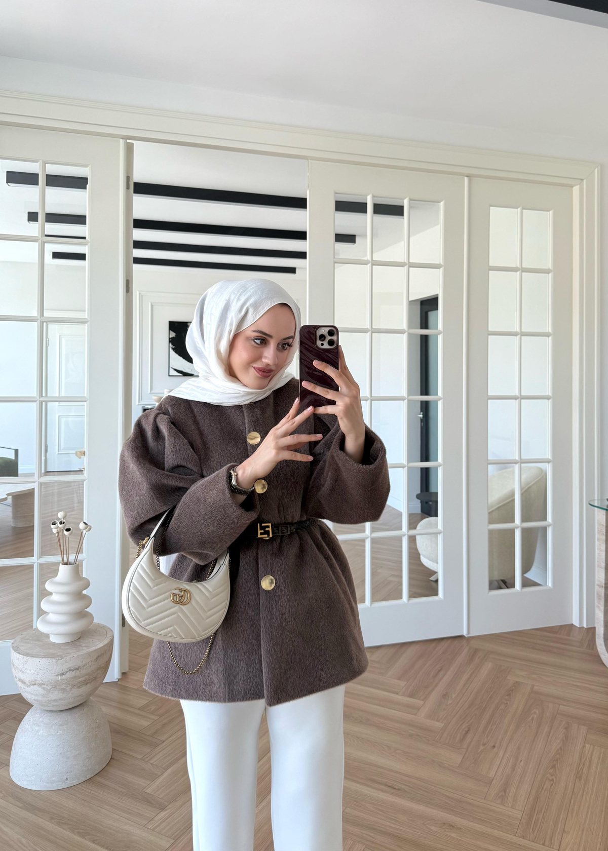 Gold Düğmeli Kaban Kahverengi