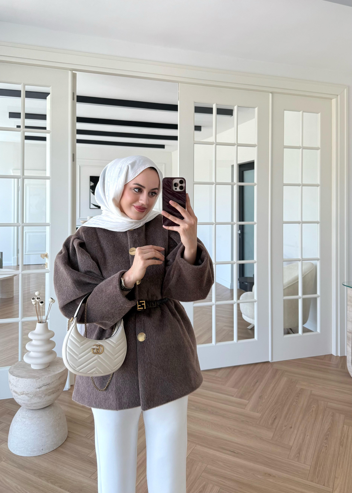 Gold Düğmeli Kaban Kahverengi