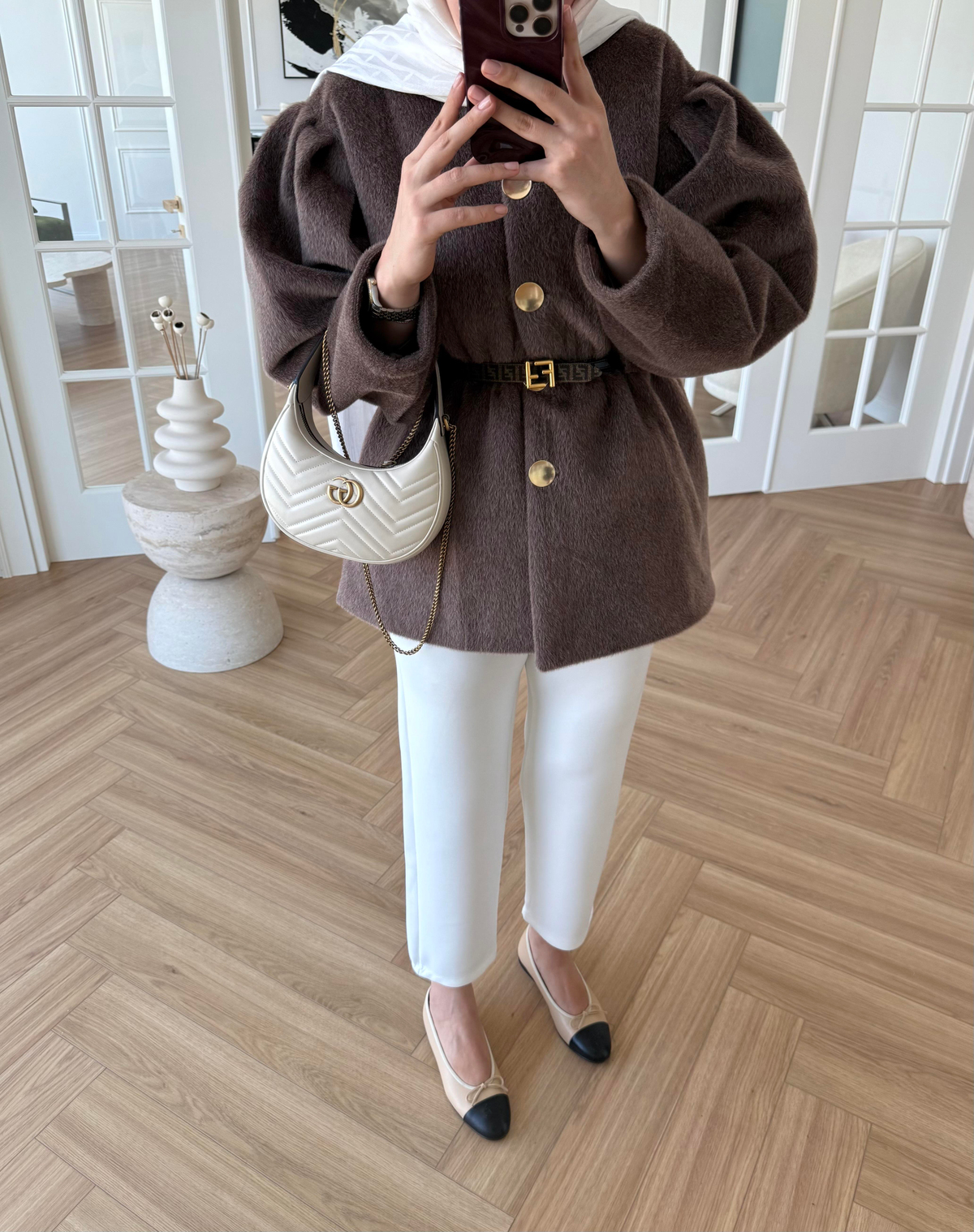 Gold Düğmeli Kaban Kahverengi