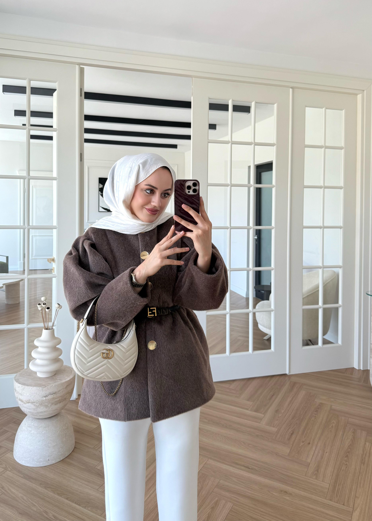 Gold Düğmeli Kaban Kahverengi