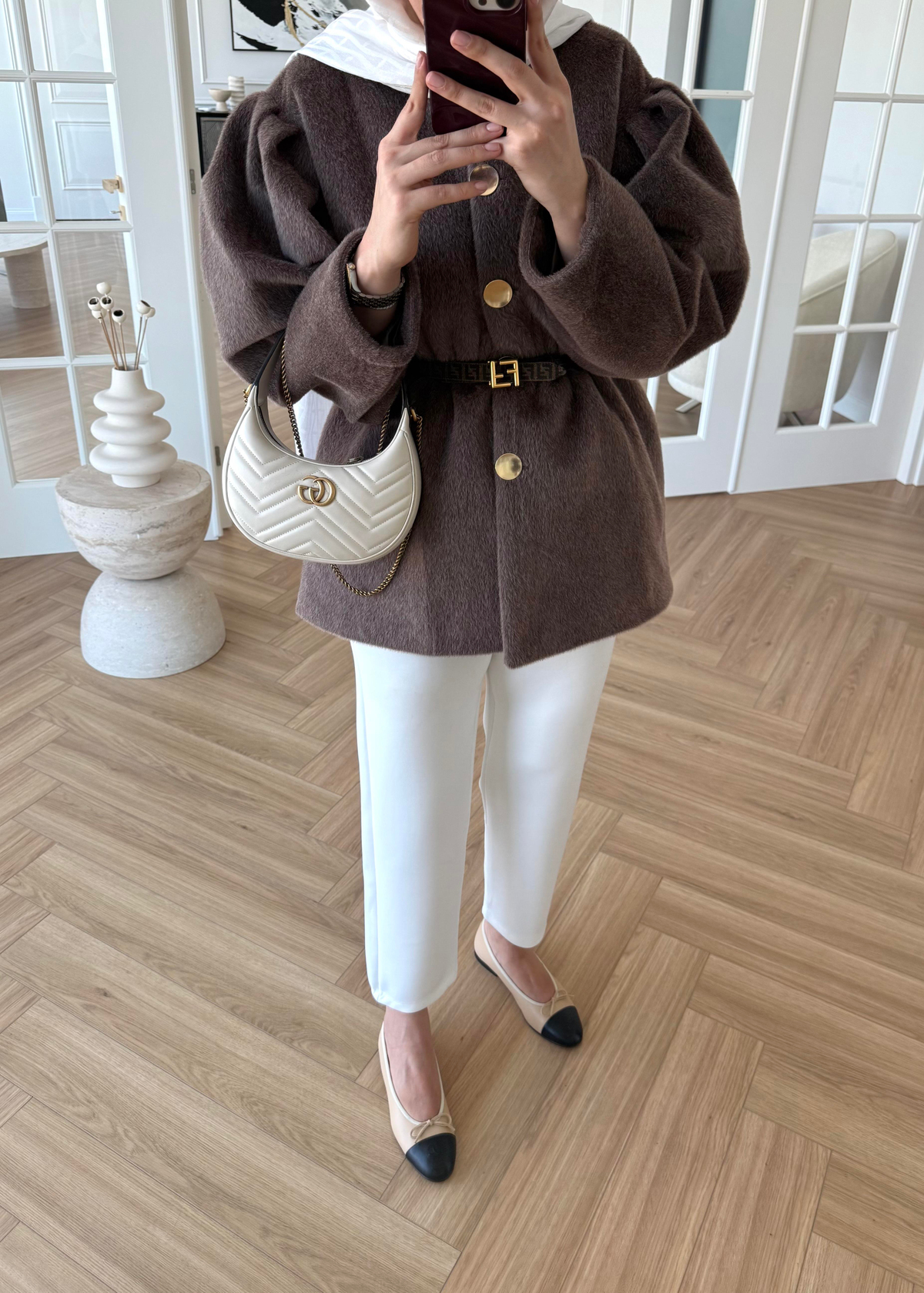 Gold Düğmeli Kaban Kahverengi