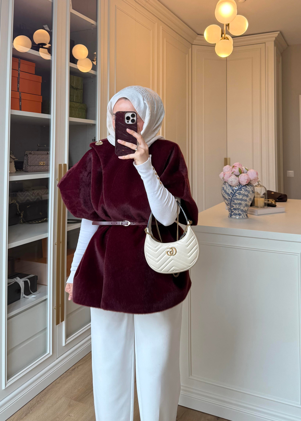 Hola Geniş Yakalı Kaban Bordo