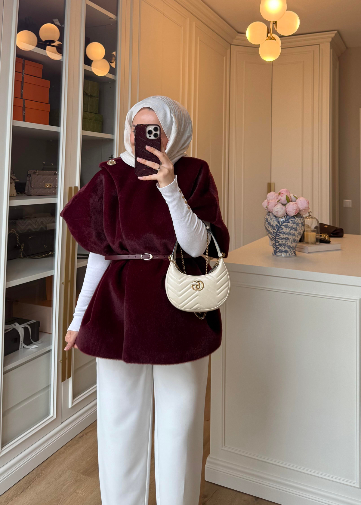 Hola Geniş Yakalı Kaban Bordo