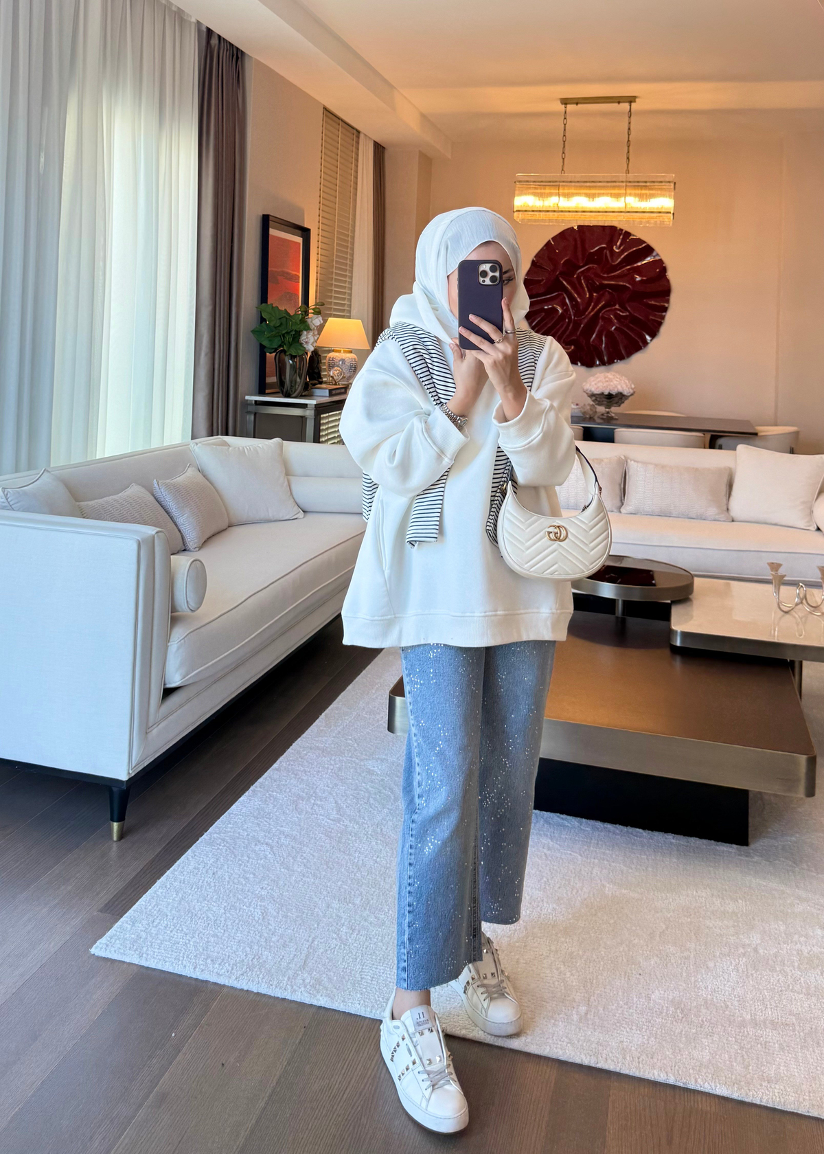Kapüşonlu Oversıze Sweatshirt Ekru