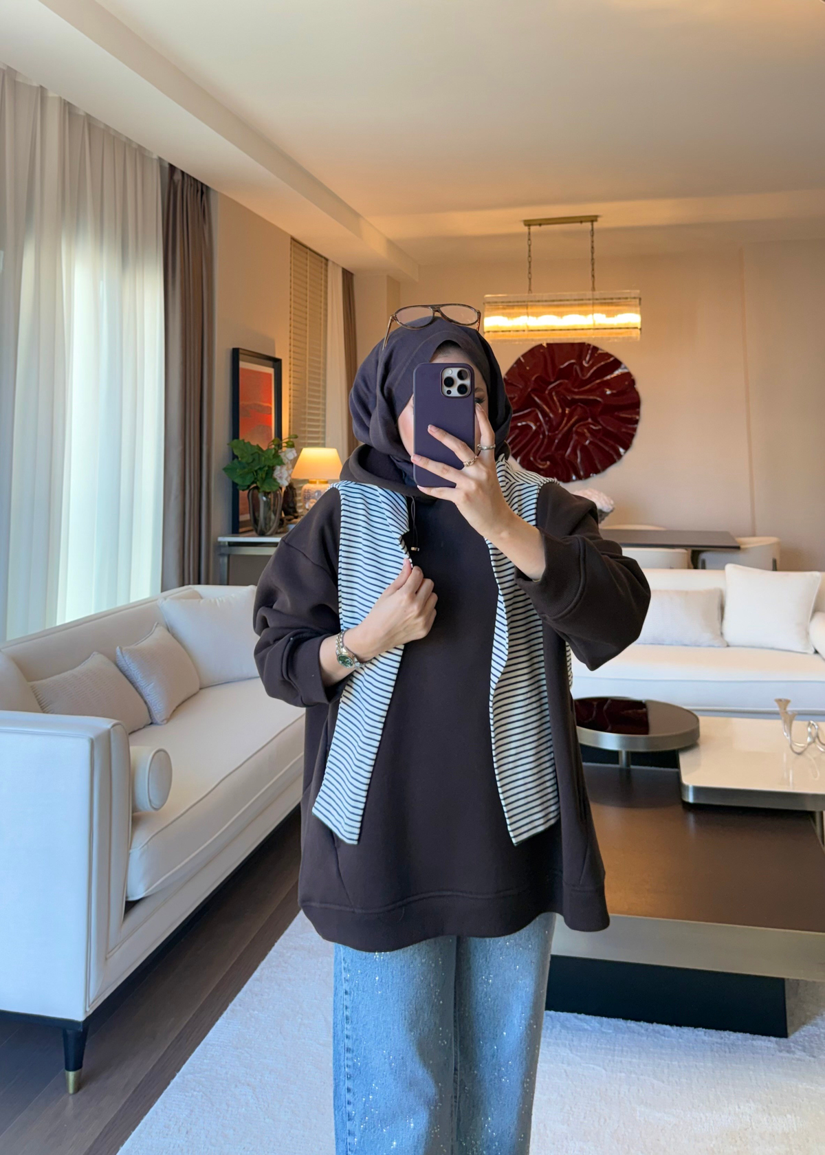 Kapüşonlu Oversıze Sweatshirt Kahverengi