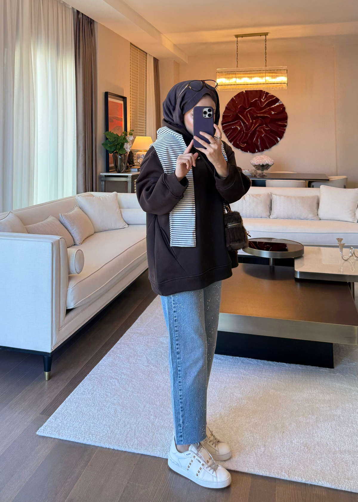 Kapüşonlu Oversıze Sweatshirt Kahverengi