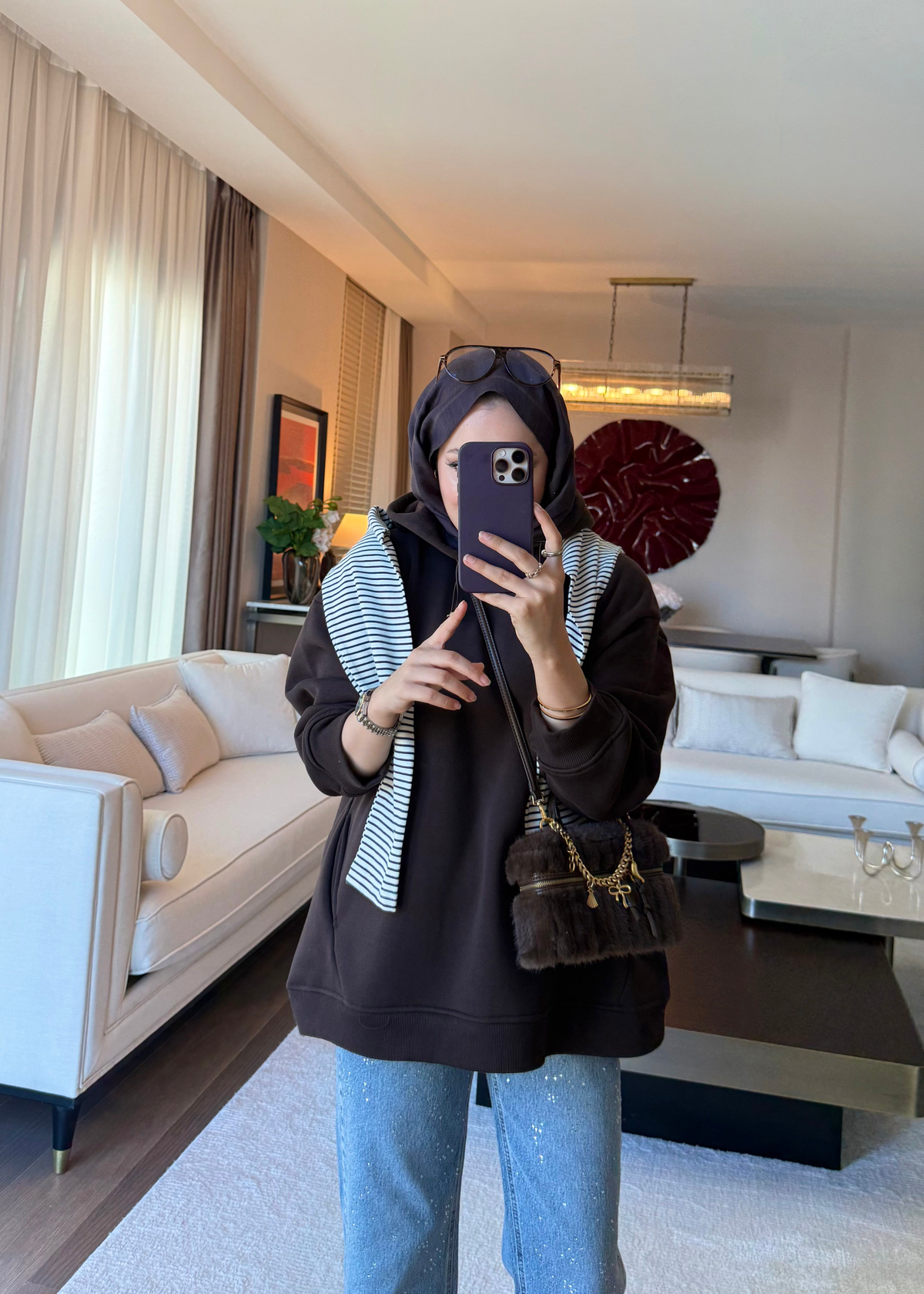 Kapüşonlu Oversıze Sweatshirt Kahverengi