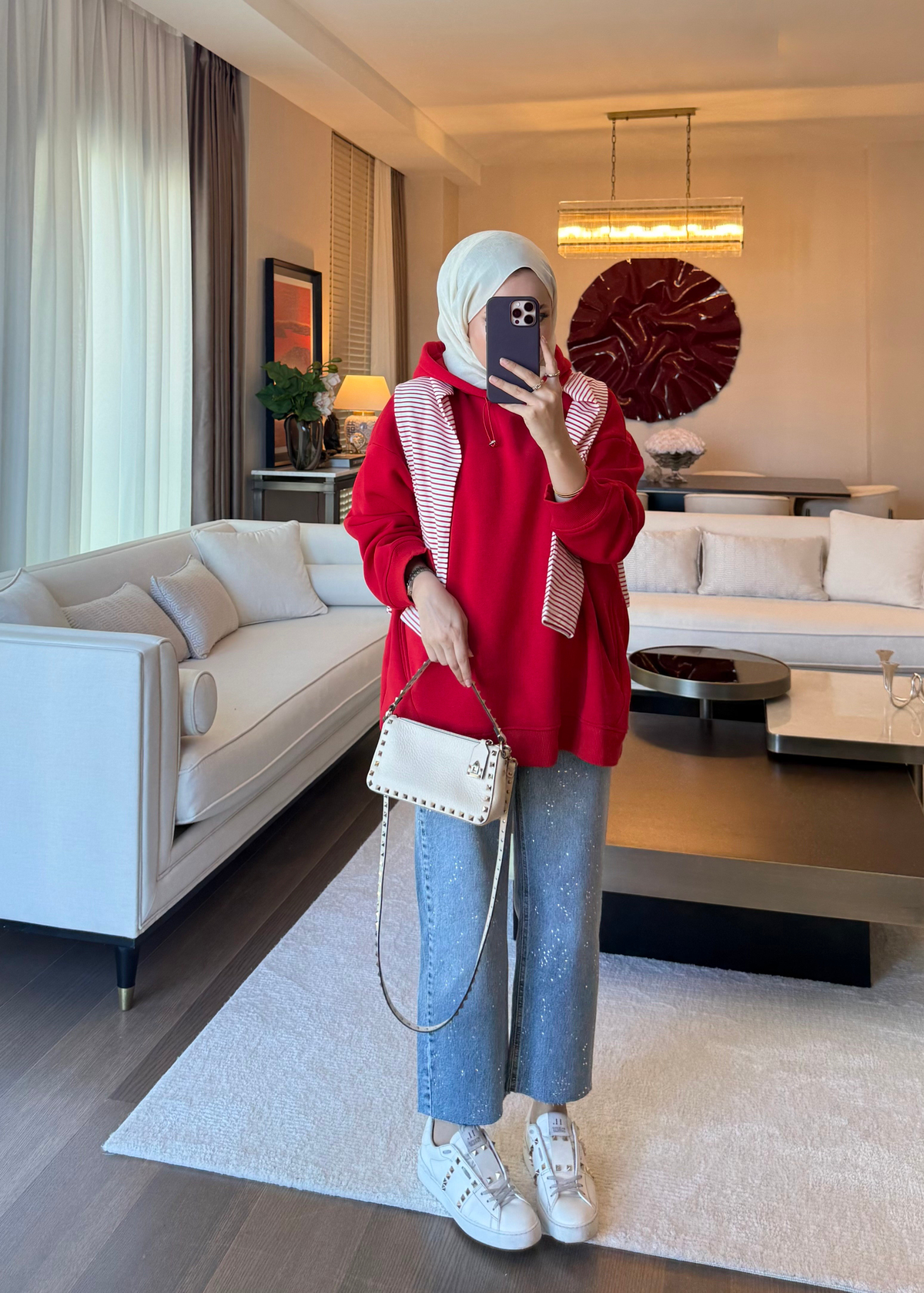 Kapüşonlu Oversıze Sweatshirt Kırmızı