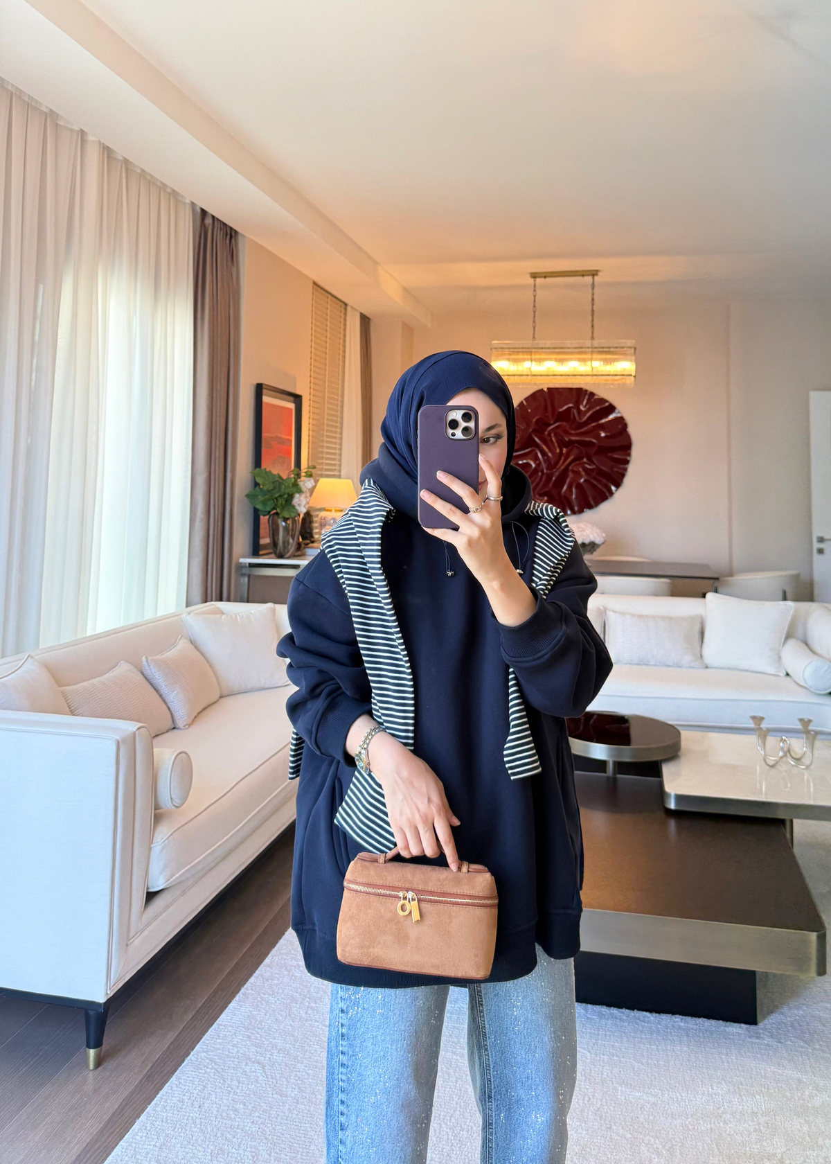 Kapüşonlu Oversıze Sweatshirt Lacivert