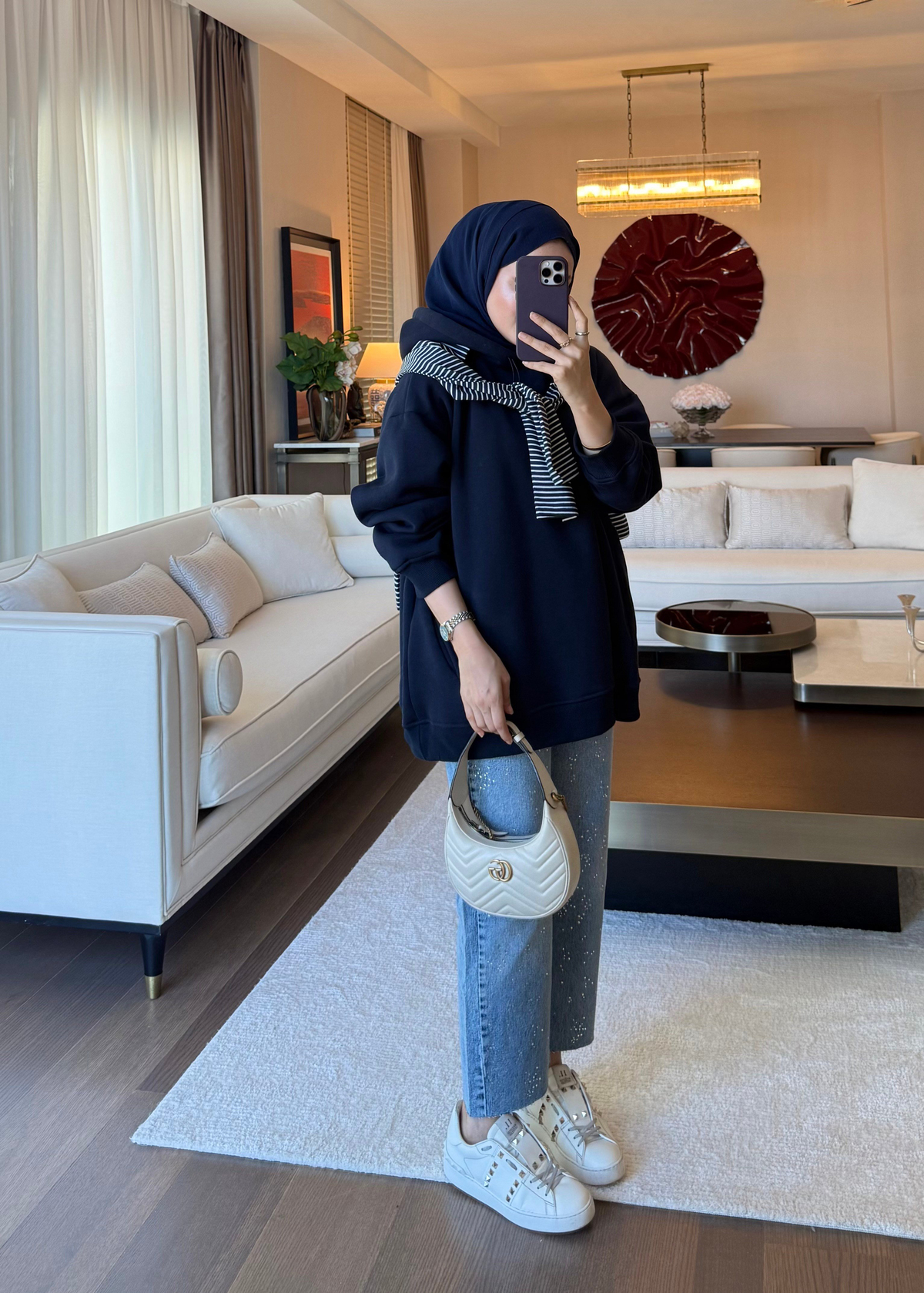 Kapüşonlu Oversıze Sweatshirt Lacivert