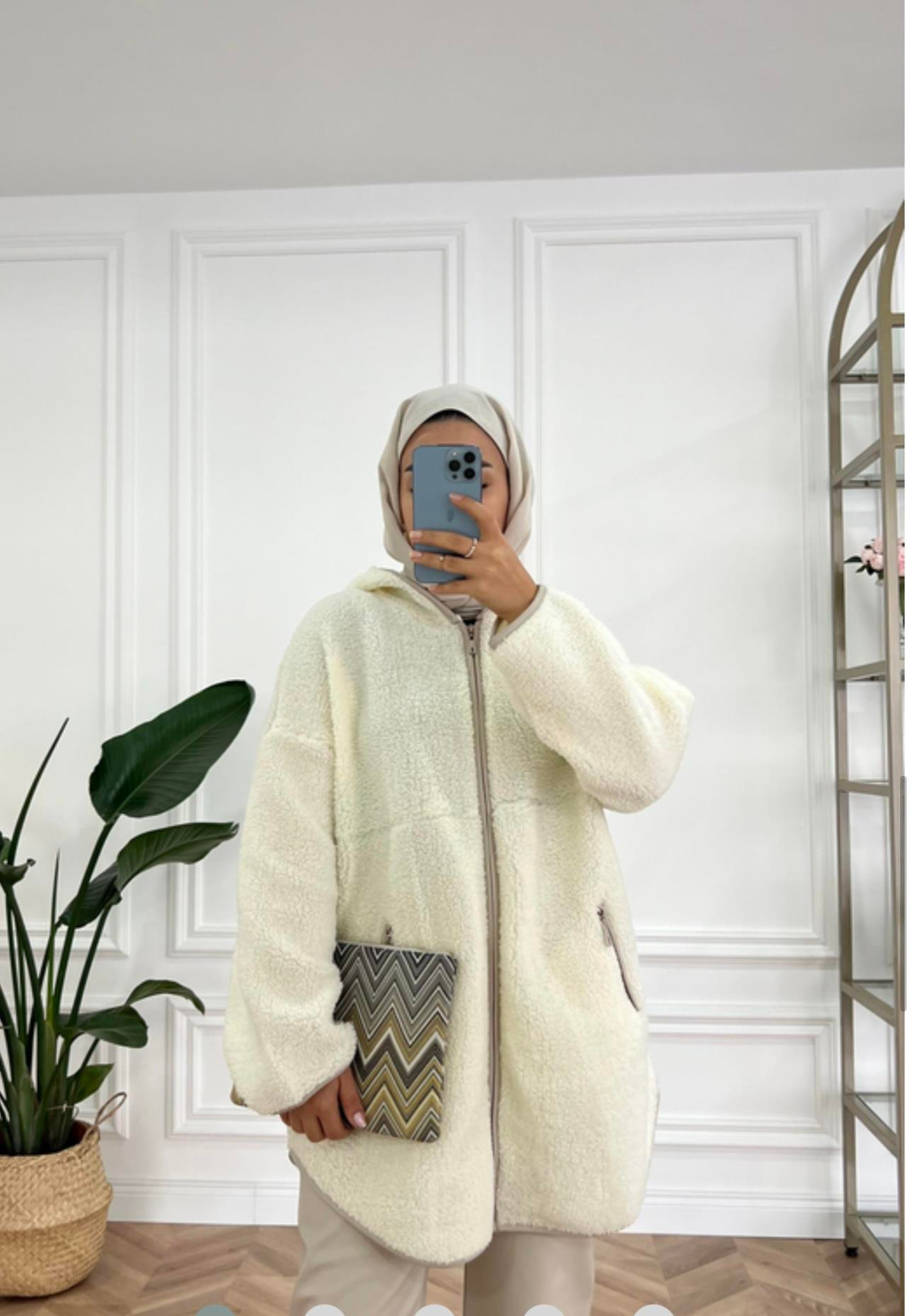 Kapüşonlu Teddy Hırka Ekru