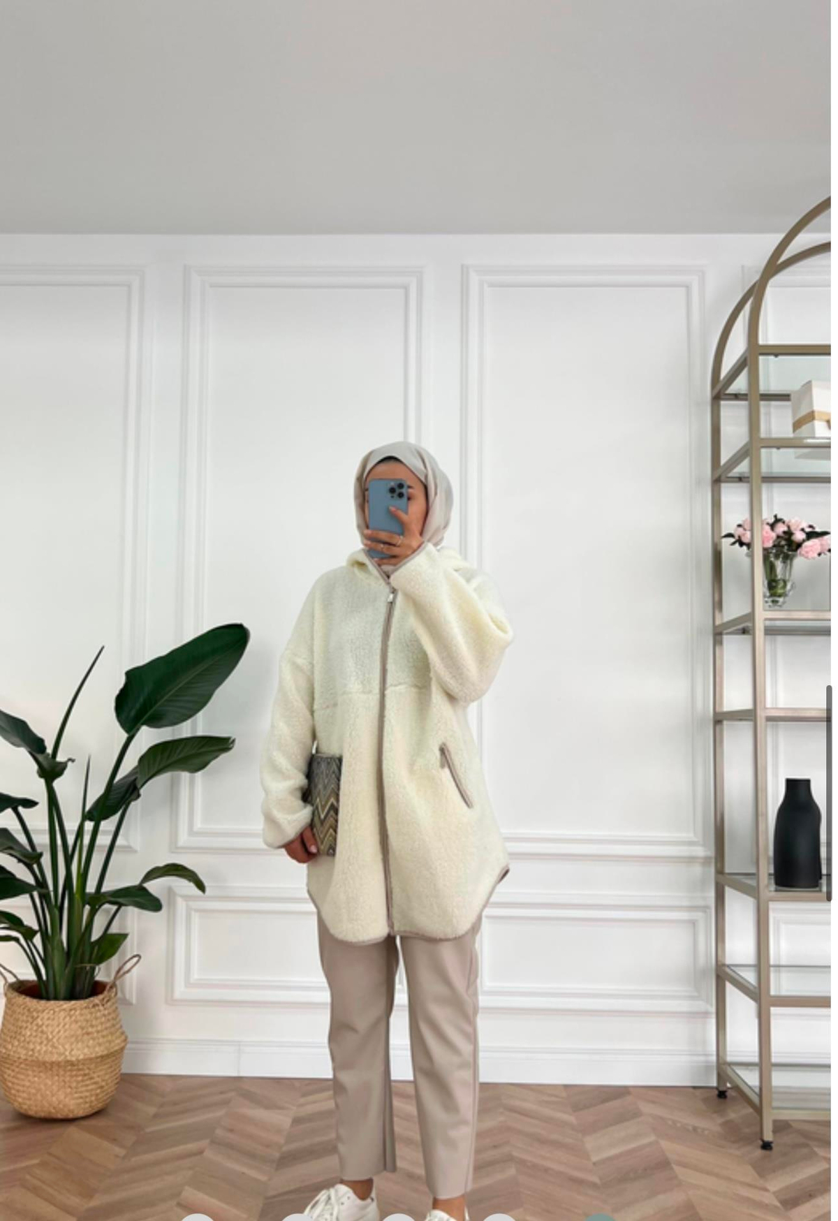 Kapüşonlu Teddy Hırka Ekru
