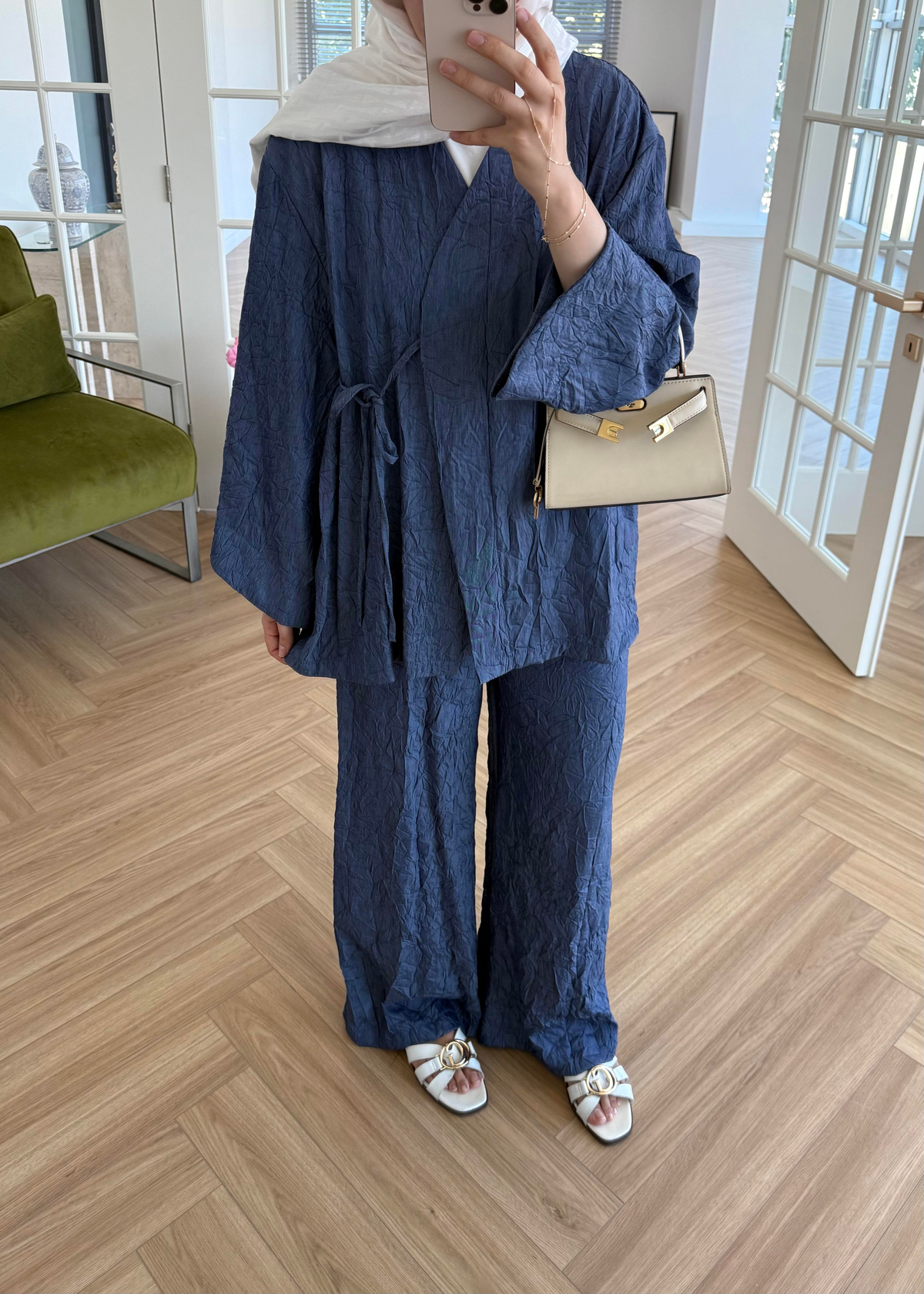 Kıraşlı Zara Kimono Takım Denim Mavisi