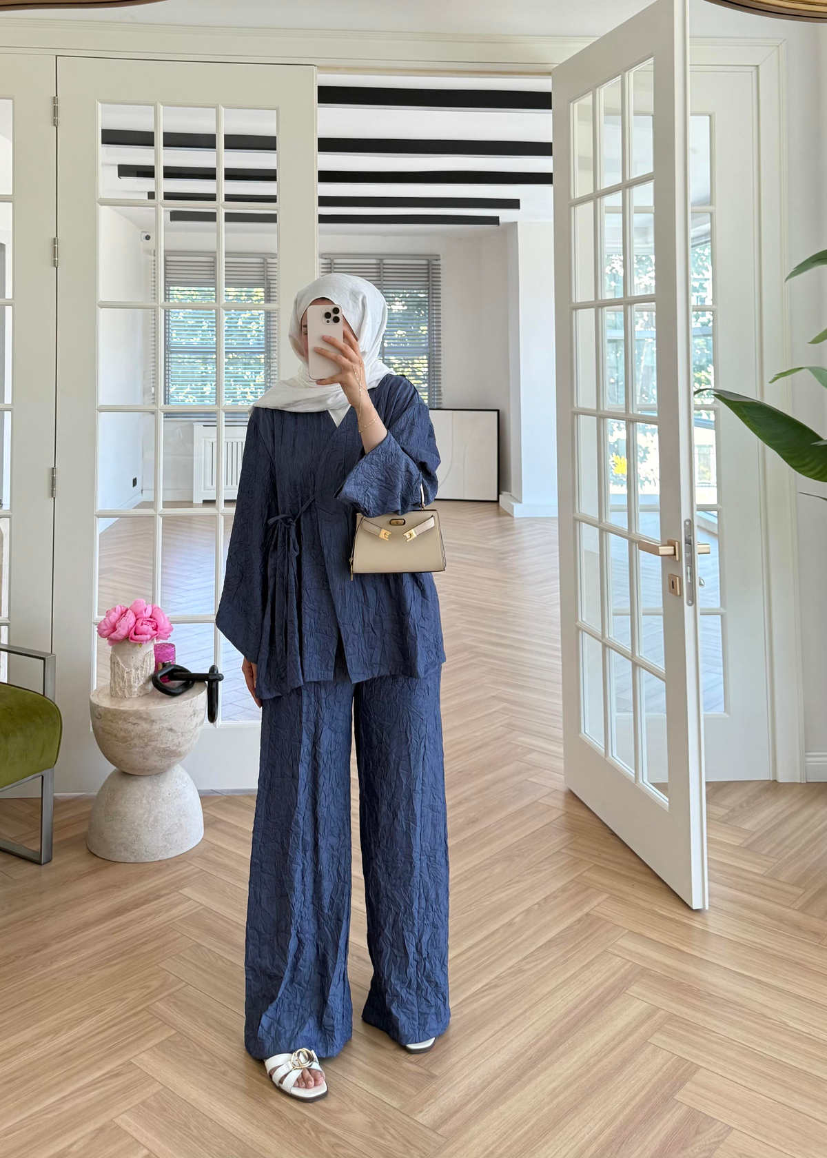 Kıraşlı Zara Kimono Takım Denim Mavisi