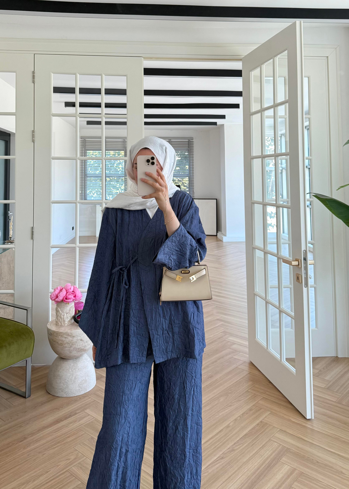 Kıraşlı Zara Kimono Takım Denim Mavisi