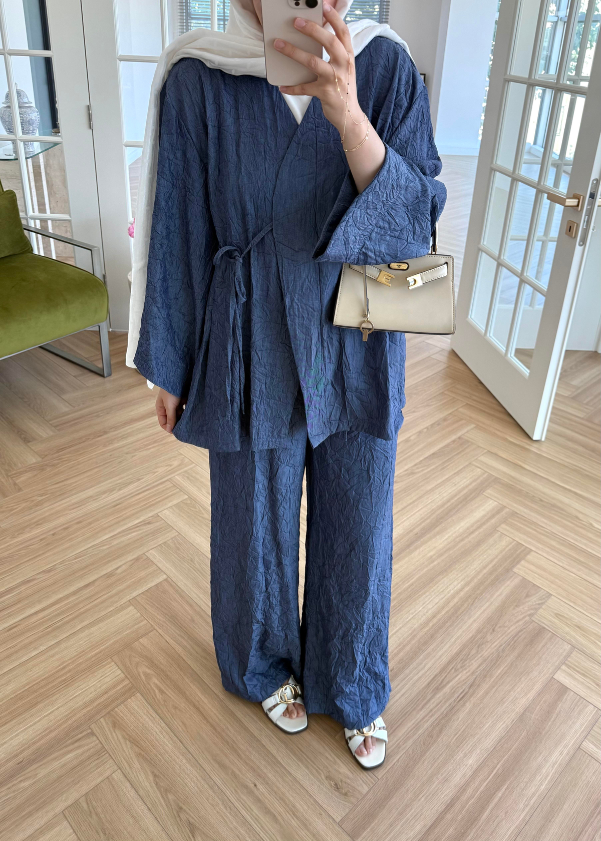Kıraşlı Zara Kimono Takım Denim Mavisi