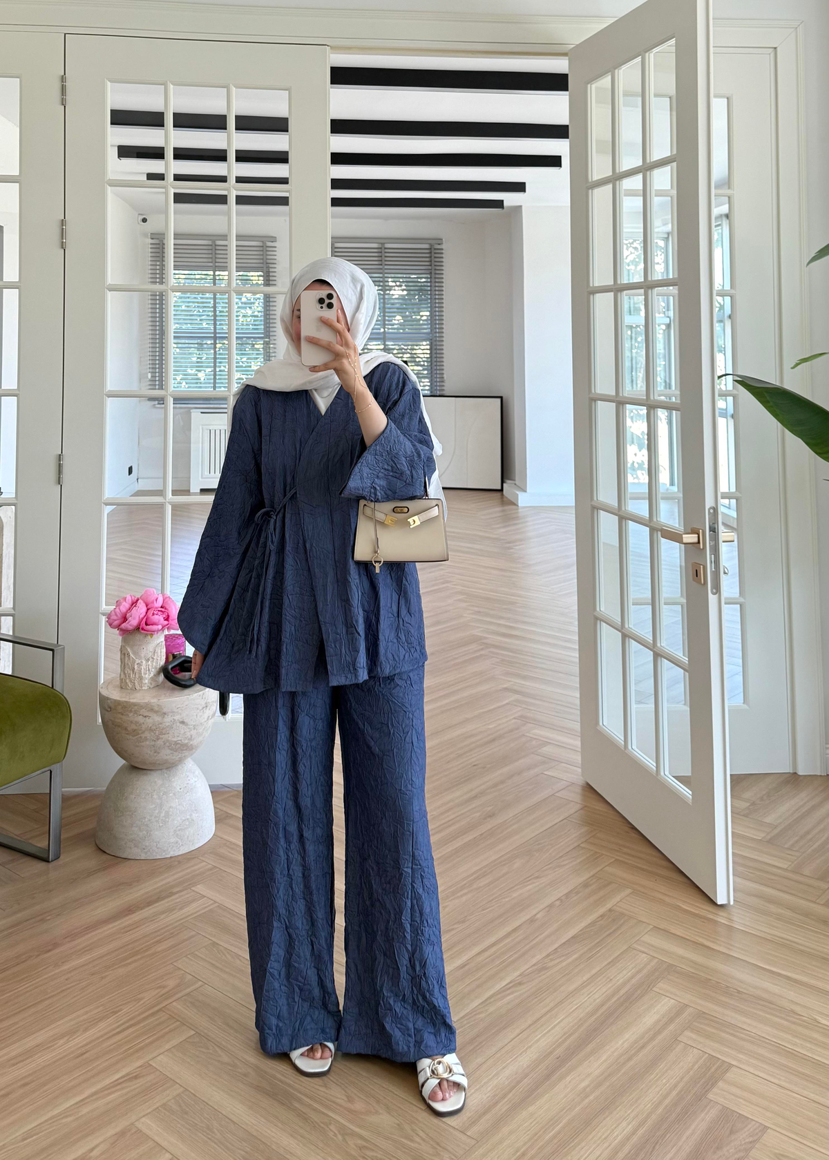 Kıraşlı Zara Kimono Takım Denim Mavisi