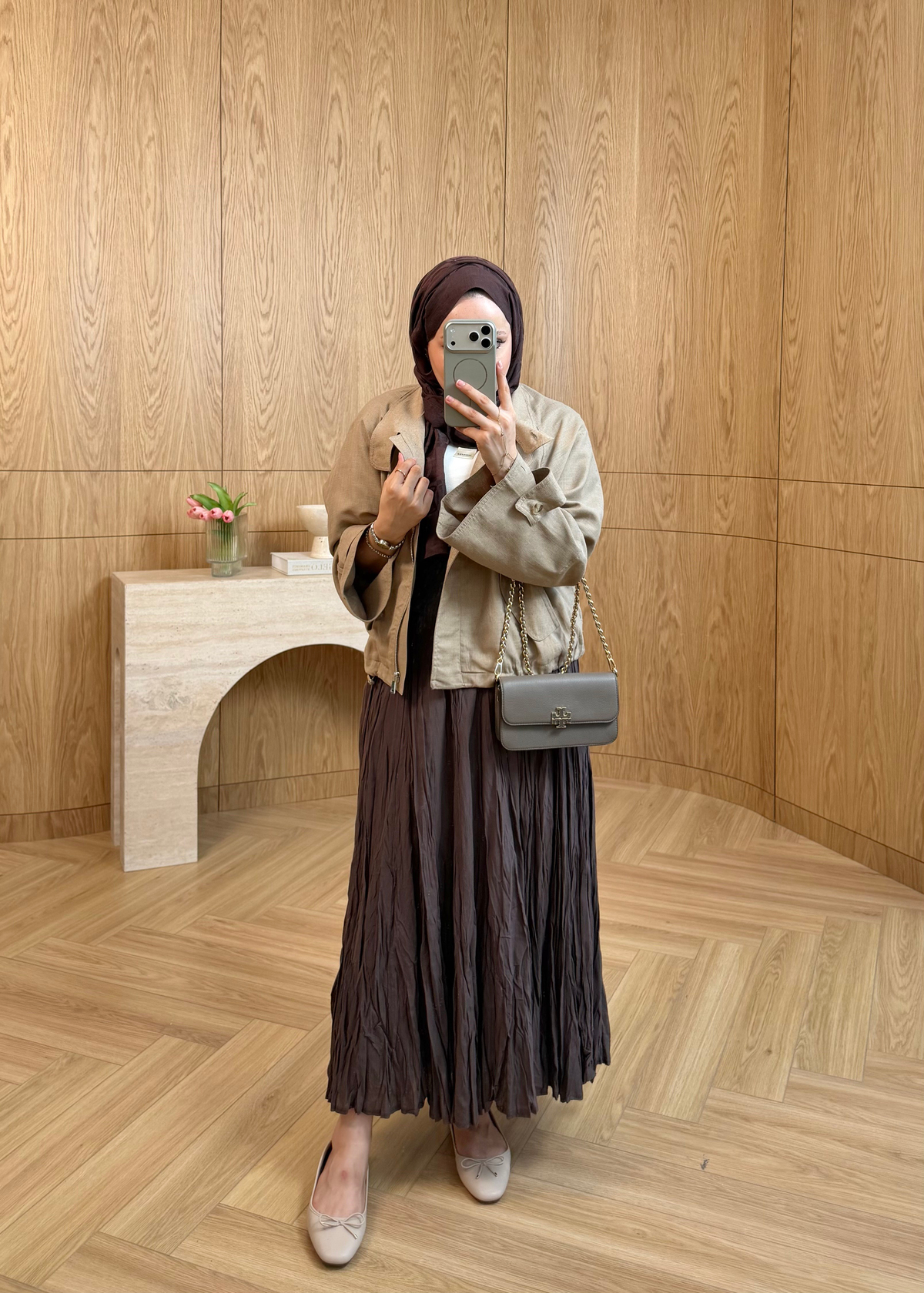 Kırışık Pileli Etek Kahveregi