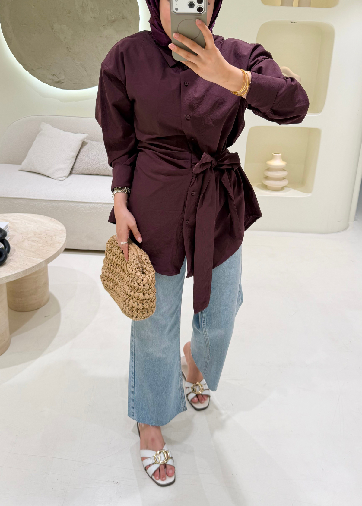 Kırışık Poplin Gömlek Burgundy