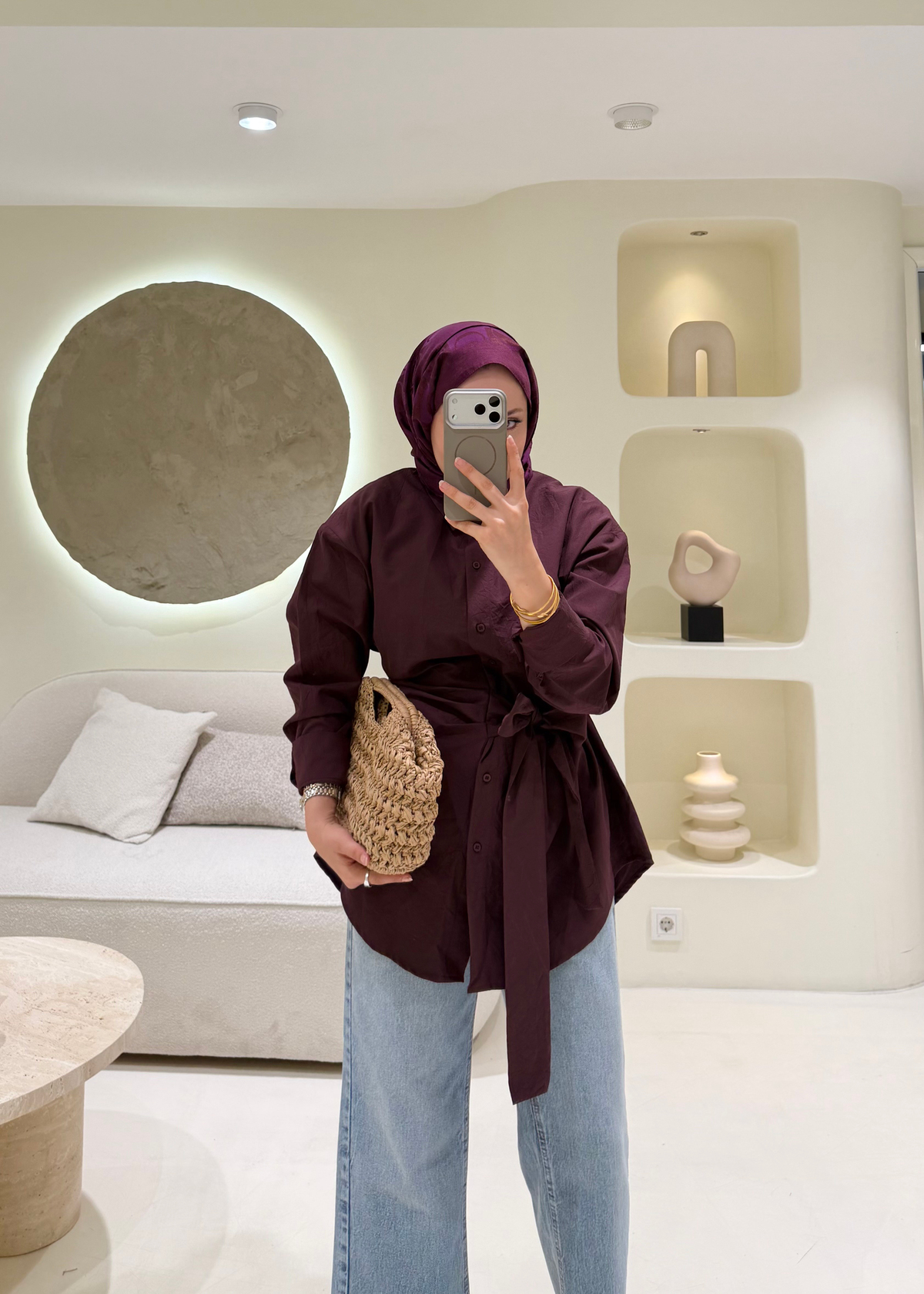 Kırışık Poplin Gömlek Burgundy
