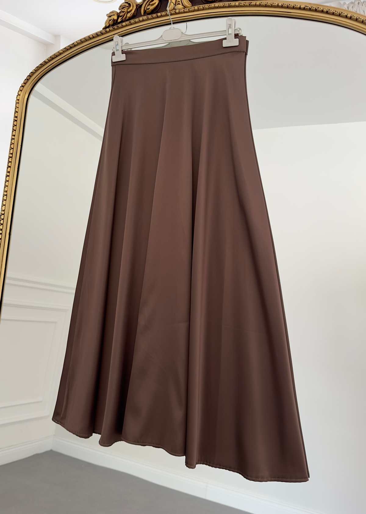 Kloş Saten Etek Kahve