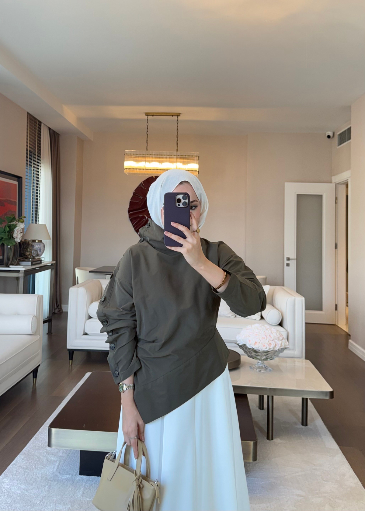 Kolu Düğme Detaylı Asimetrik Bluz Haki