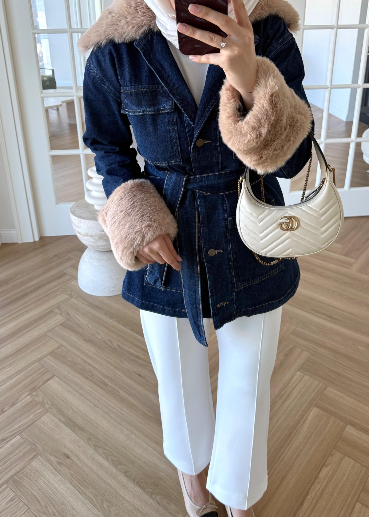 Kürk Detaylı Denim Ceket