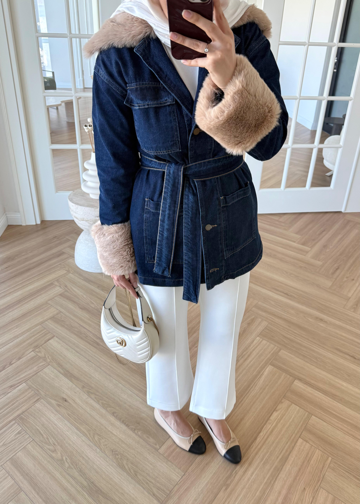 Kürk Detaylı Denim Ceket