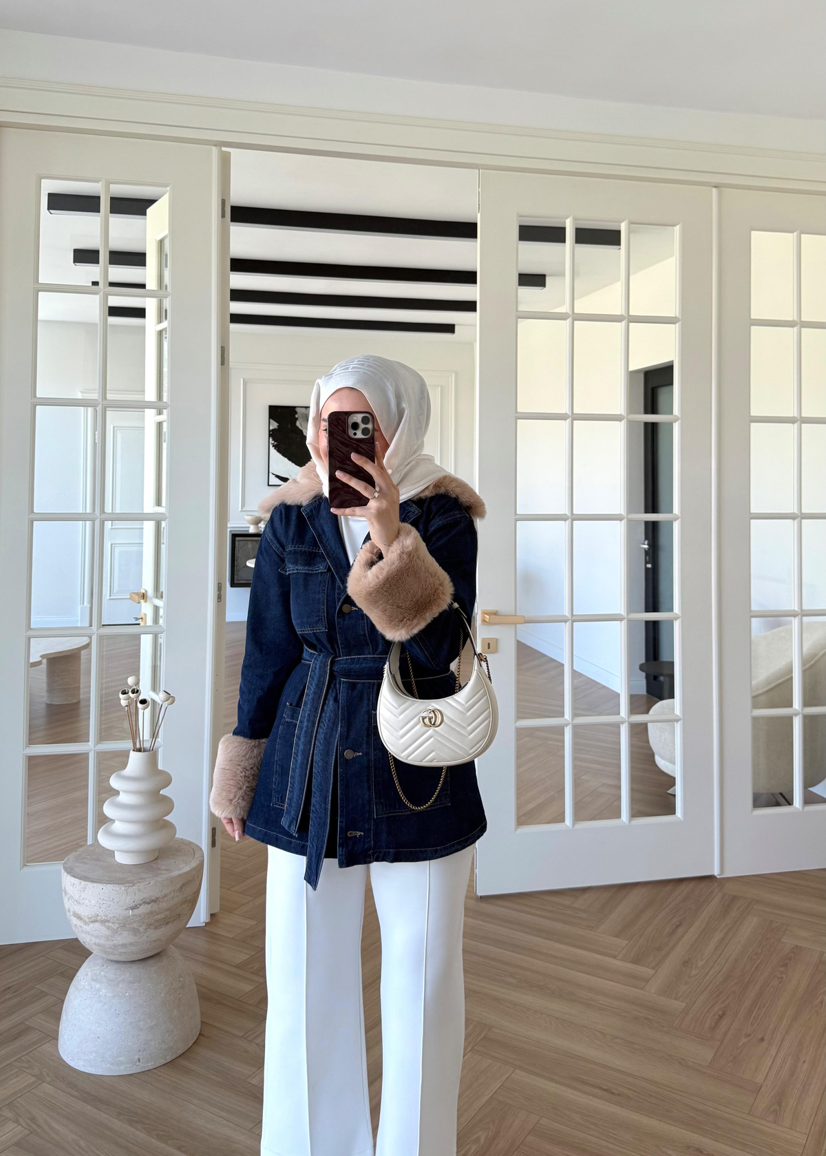 Kürk Detaylı Denim Ceket