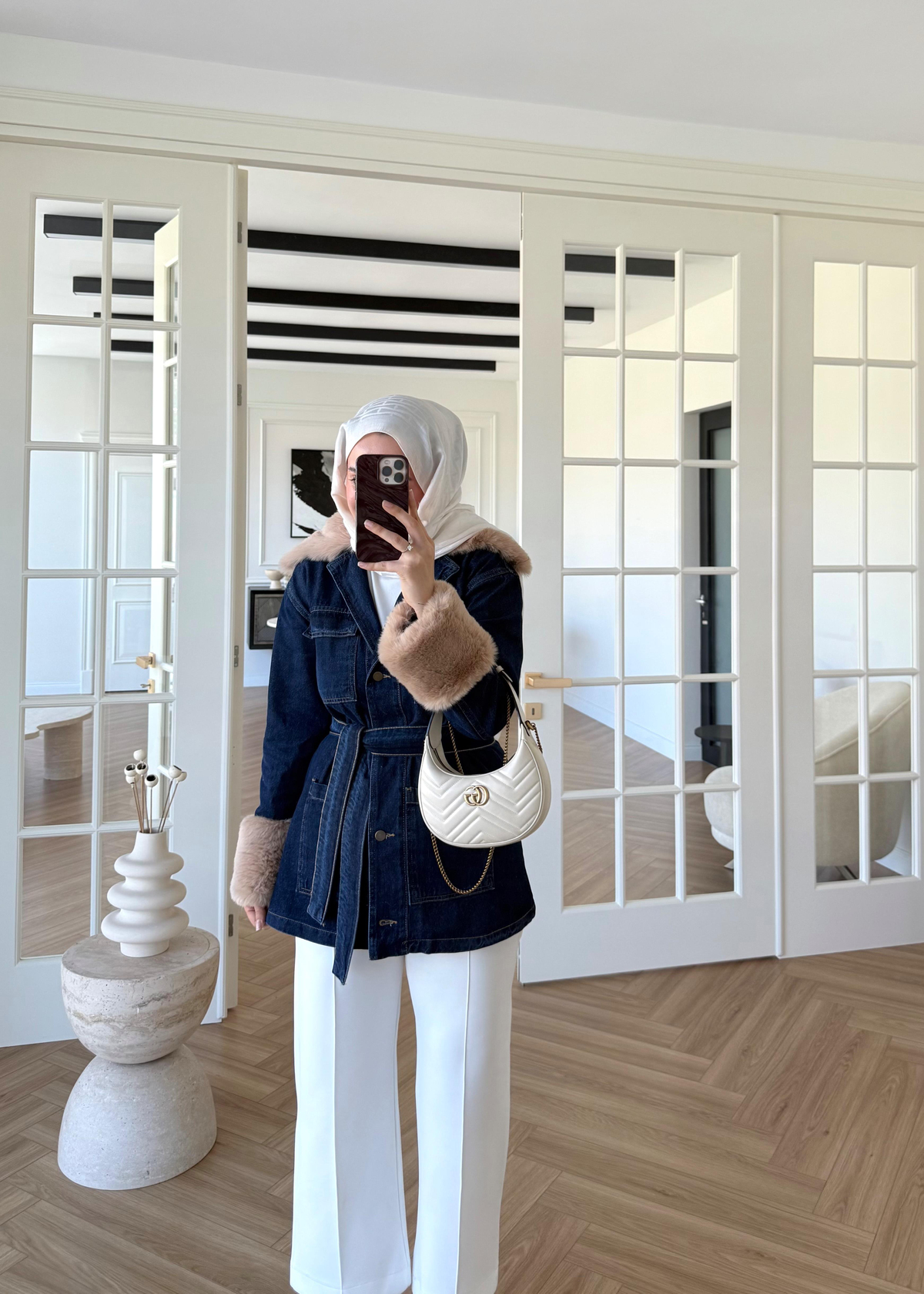 Kürk Detaylı Denim Ceket