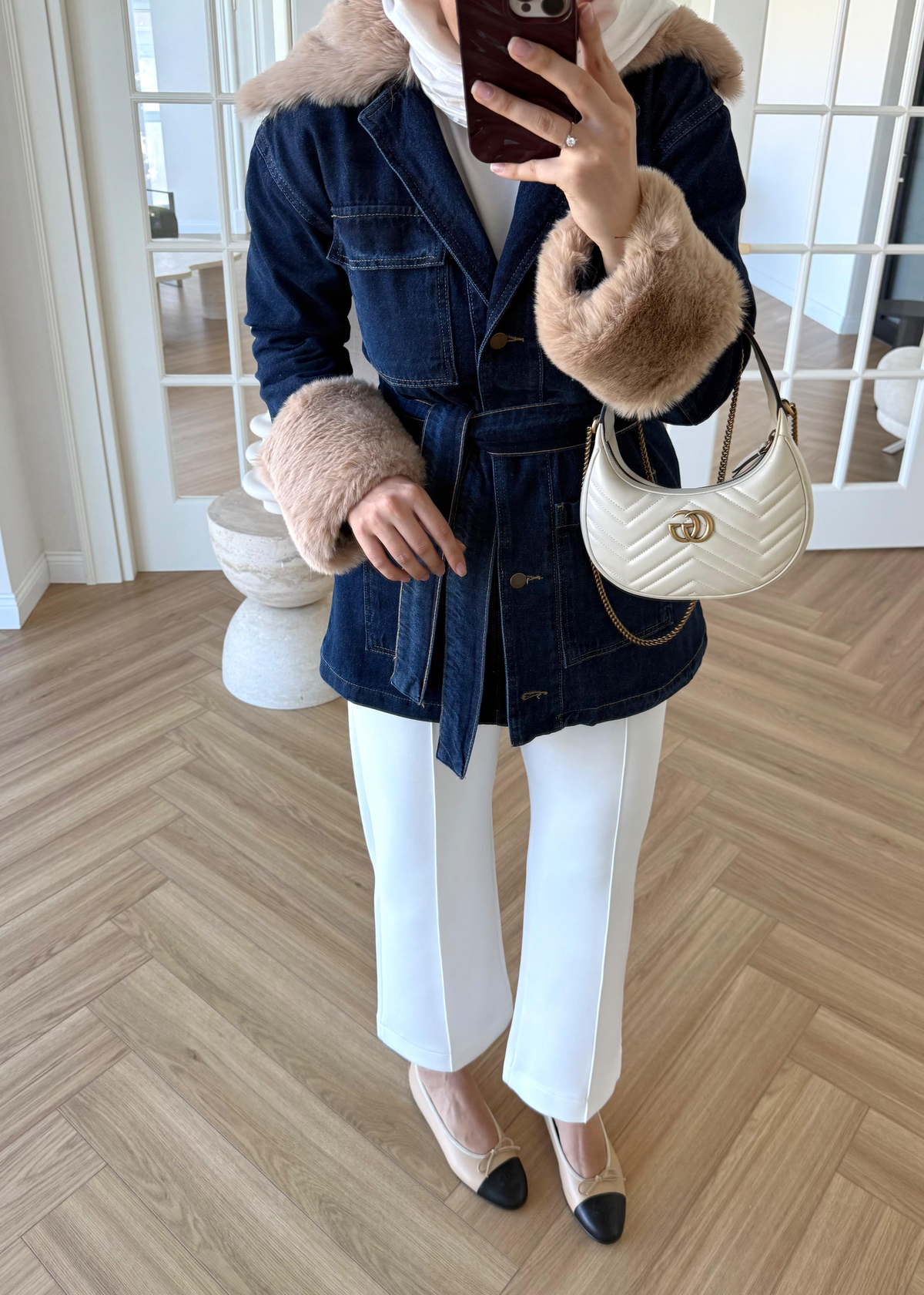 Kürk Detaylı Denim Ceket
